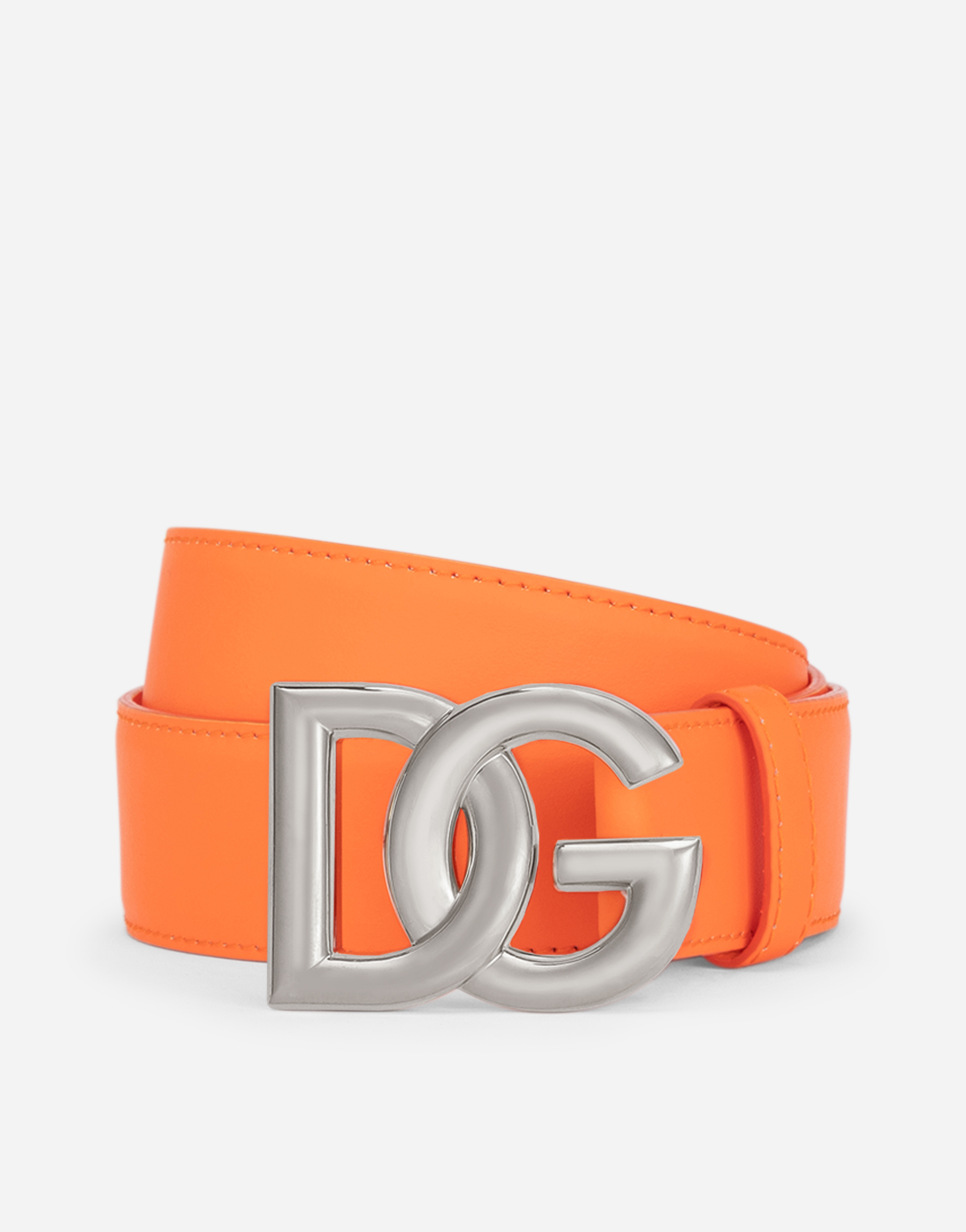Dolce & Gabbana Calfskin Belt With Dg Logo In Orange