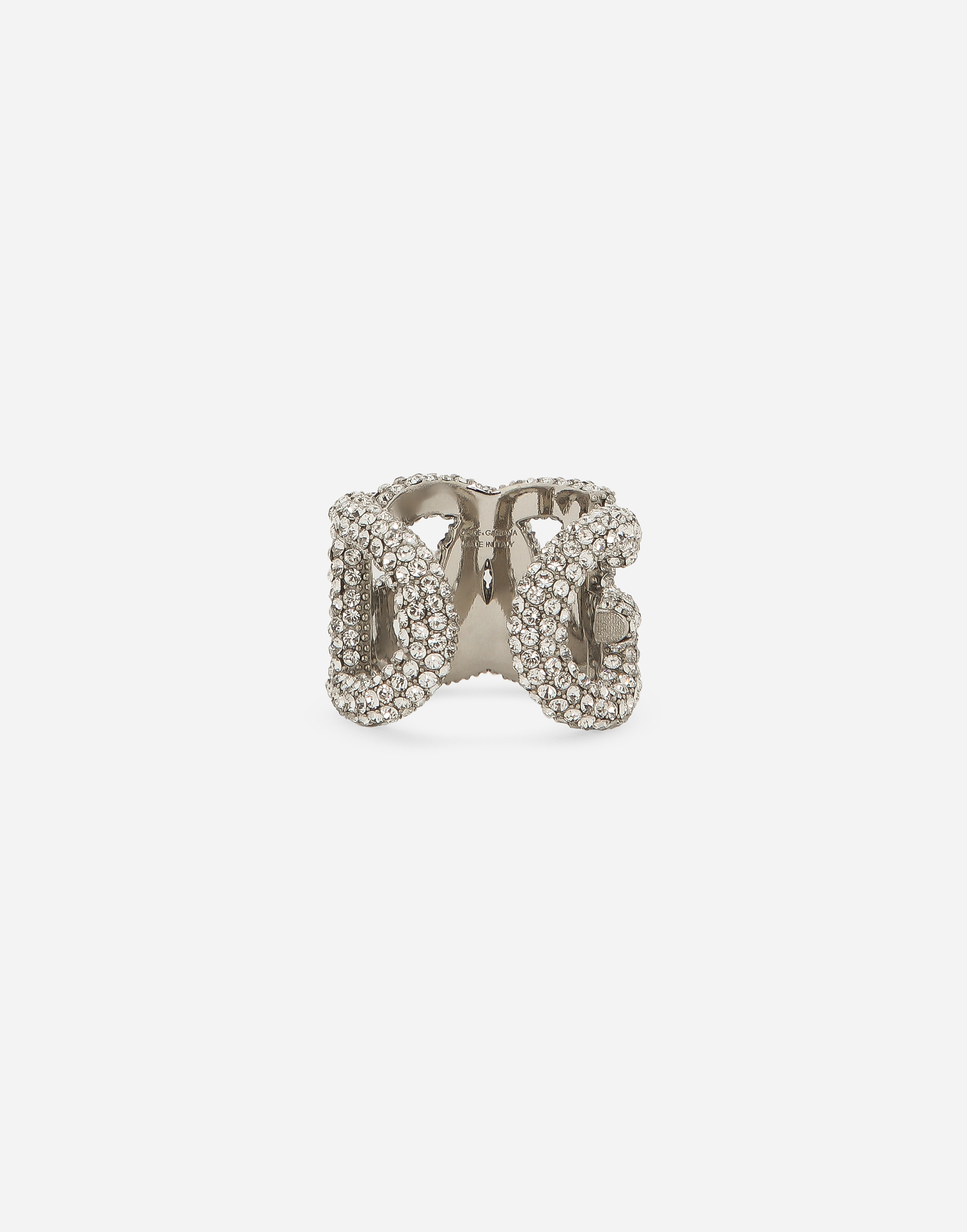 DOLCE & GABBANA OPEN RING WITH RHINESTONES AND DG LOGO