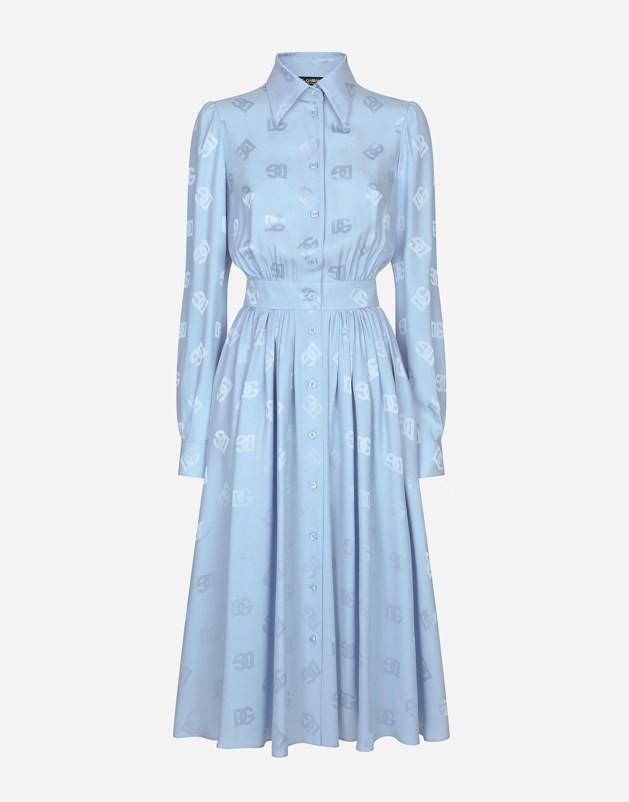 Dolce & Gabbana Silk Satin Jacquard Shirt Dress With Dg Logo In Purple