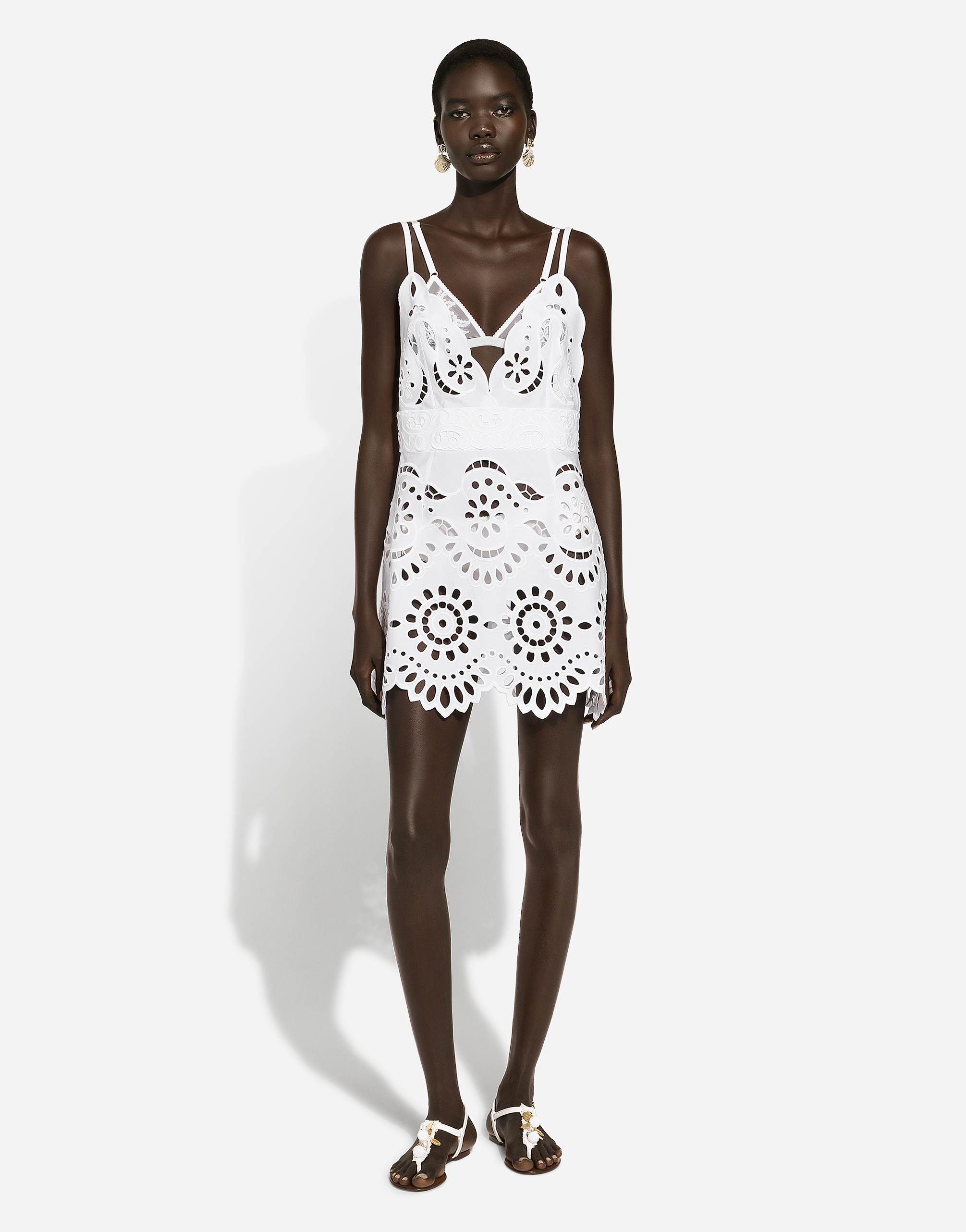 Dolce & Gabbana Cotton Minidress With Straps And Cut-out Detailing In ホワイト