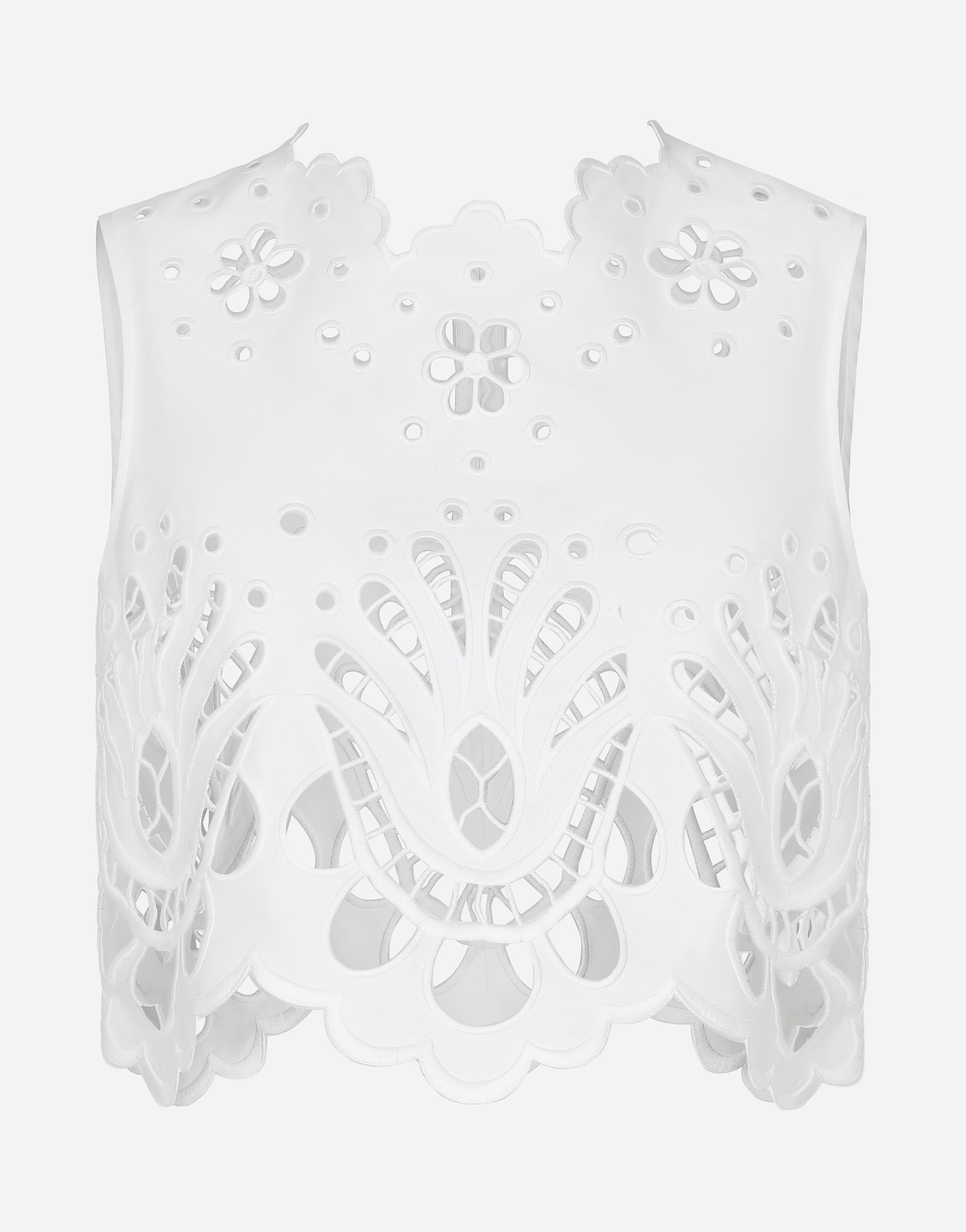 Dolce & Gabbana Cutout Embroidered Cotton Popeline Crop Blouse In ホワイト