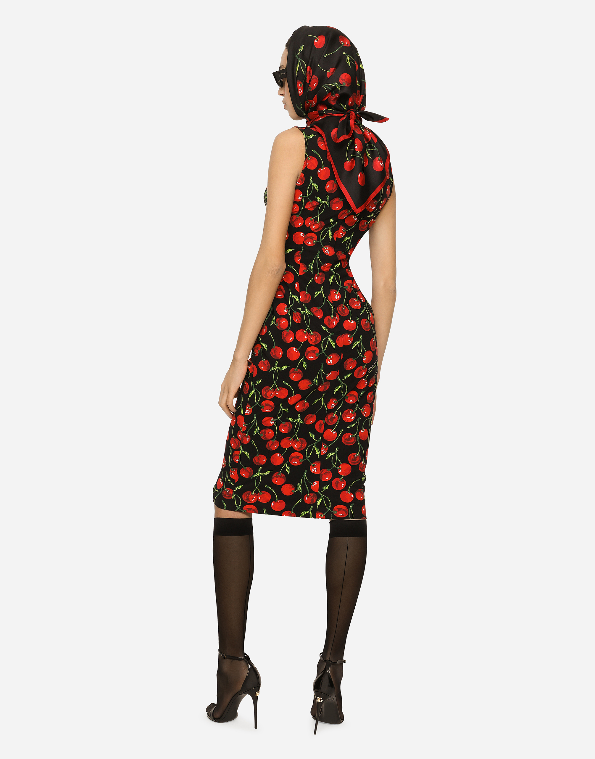 Shop Dolce & Gabbana Cherry-print Jersey Midi Dress In Multicolor
