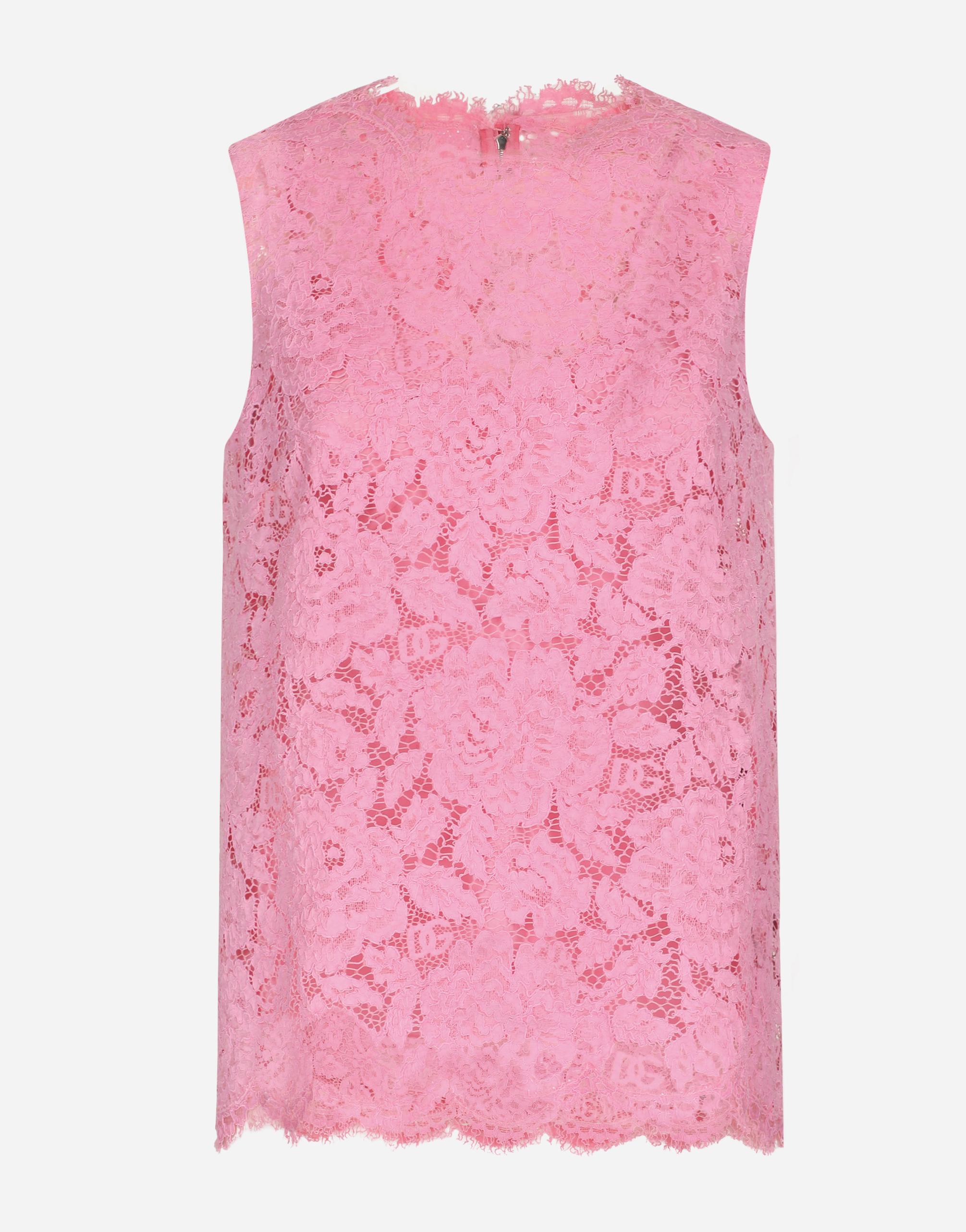 Dolce & Gabbana Pink Sleeveless Top In Branded Stretch Lace In Pink