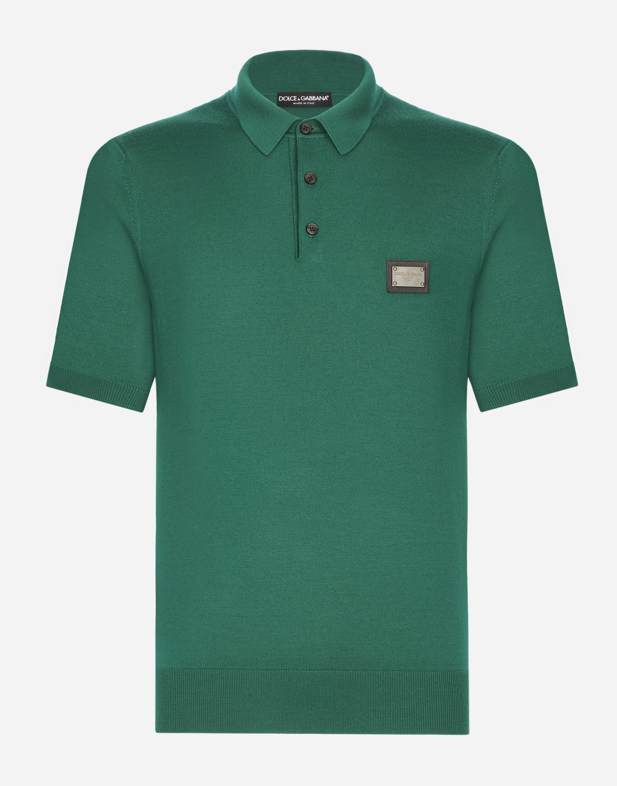 Dolce & Gabbana Wool Polo-shirt With Branded Tag In Multicolor