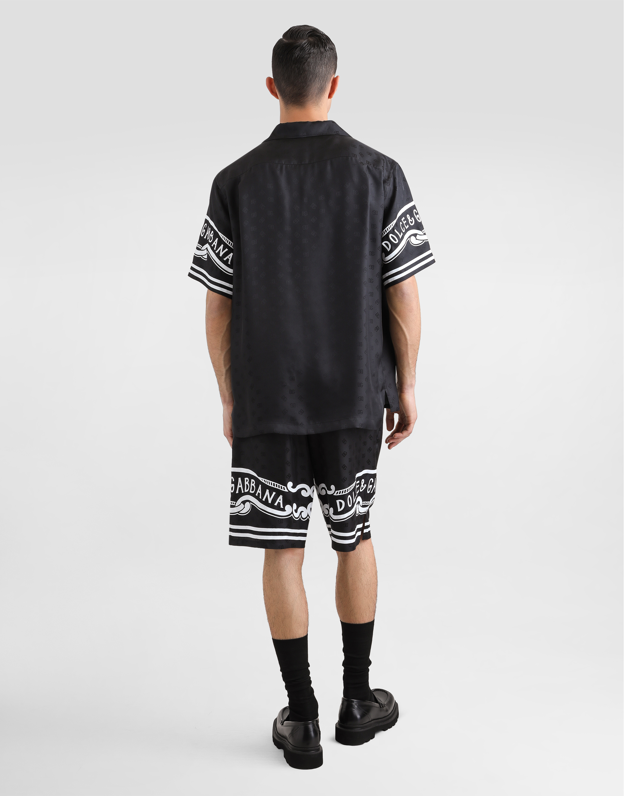Dolce & Gabbana Black Shirt With Logo Print On The Sleeves In Silk Man In Black