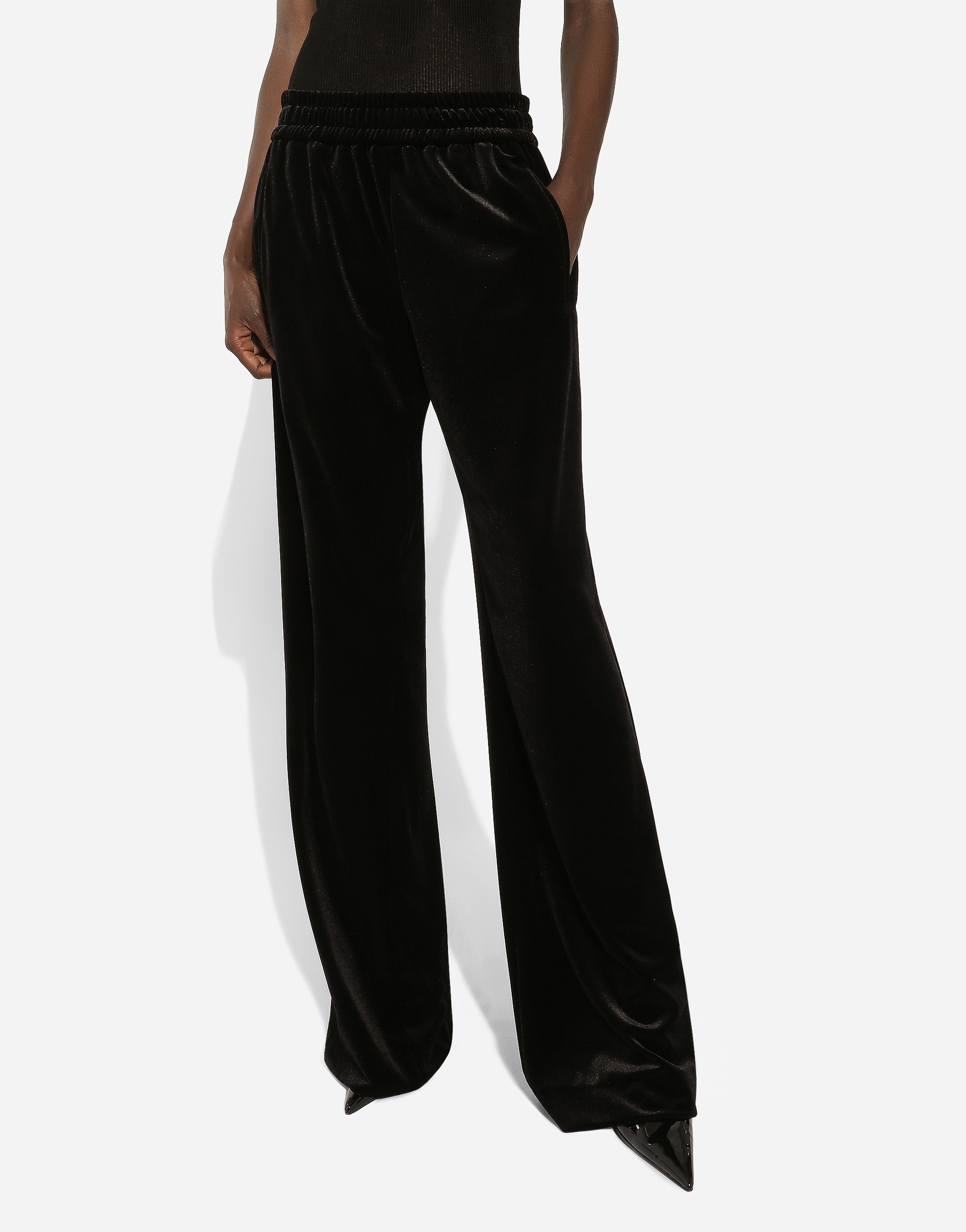 Dolce & Gabbana Velour Flared Trousers In Black