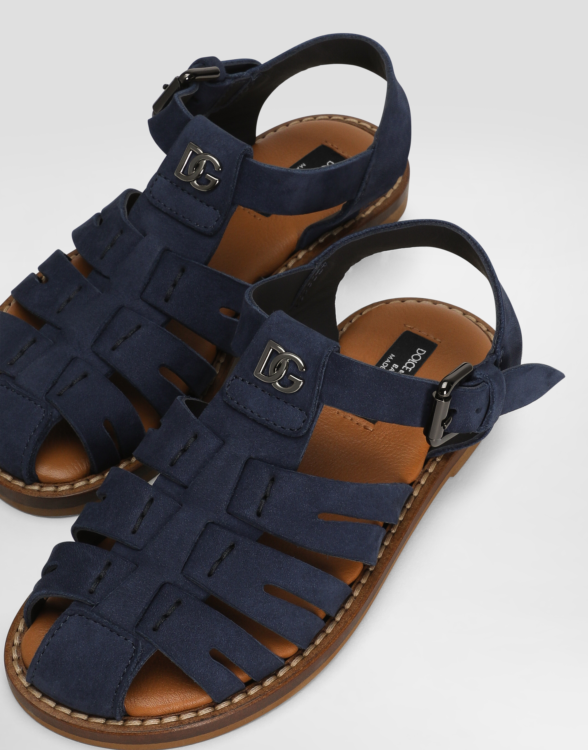 Dolce & Gabbana Nubuck Sandals With Dg Logo In Blue