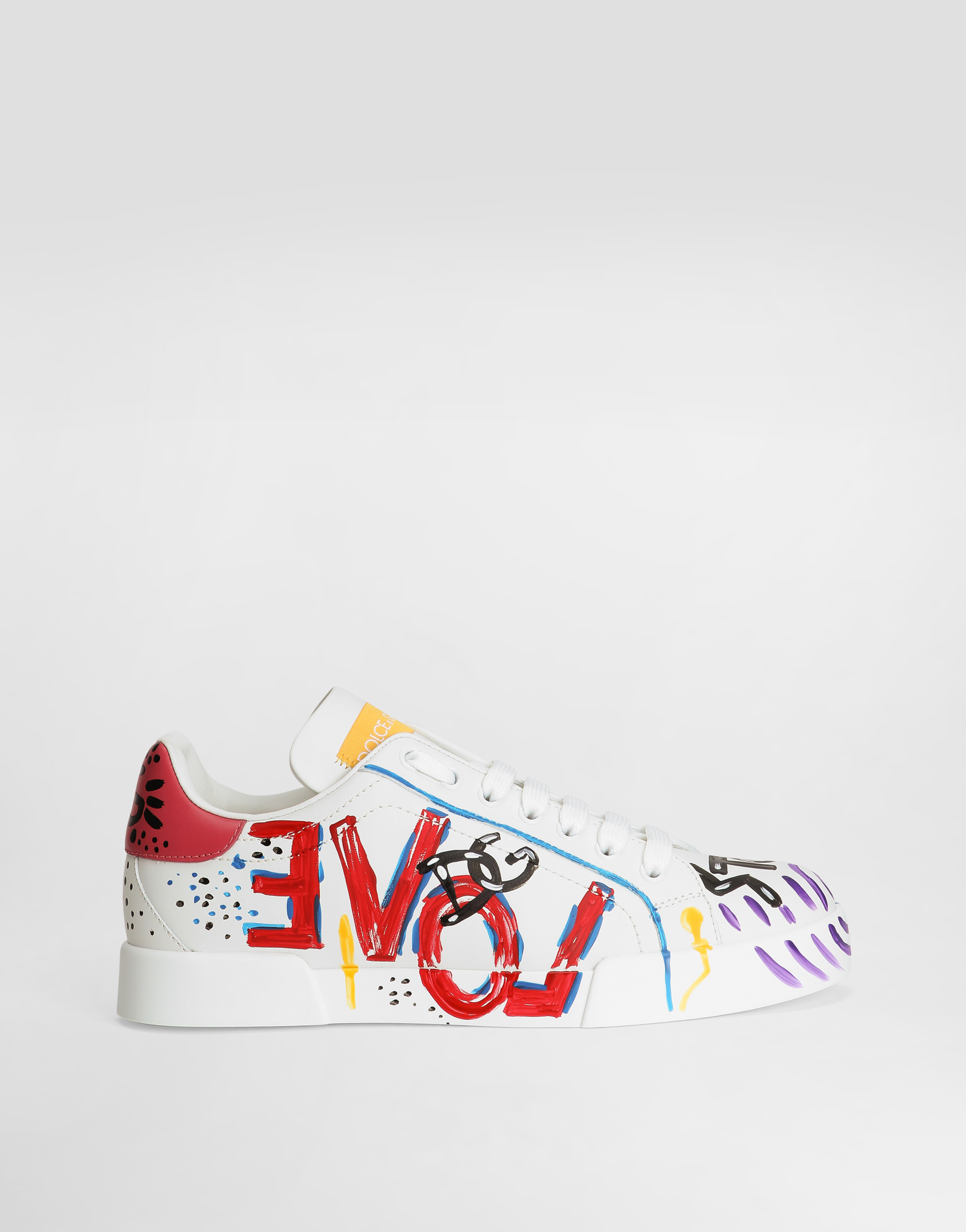 DOLCE & GABBANA CALFSKIN PORTOFINO SNEAKERS WITH LETTERING