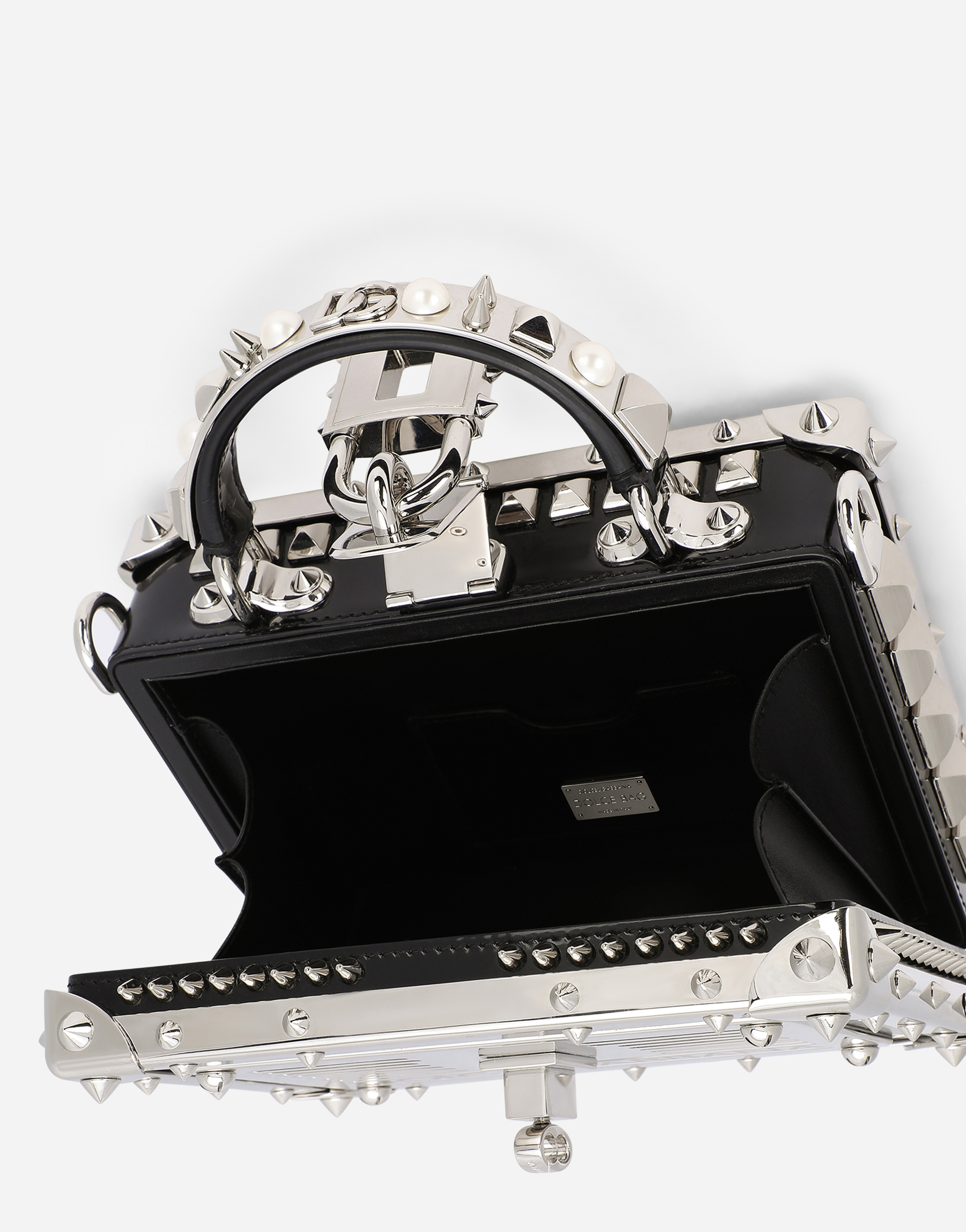 DOLCE & GABBANA POLISHED CALFSKIN DOLCE BOX BAG WITH STUDS