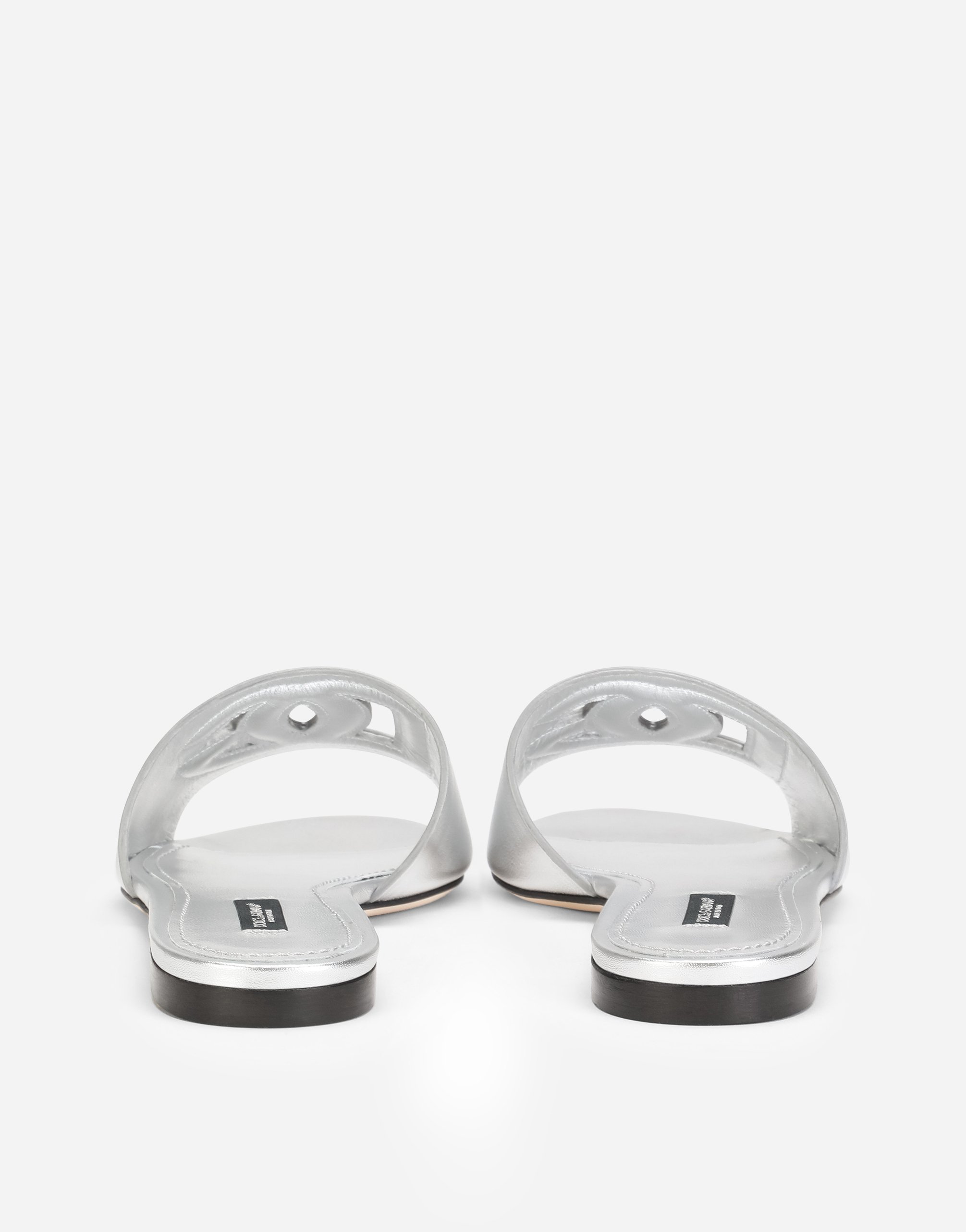 Dolce & Gabbana Nappa Mordore Sliders With Dg Millennials Logo In Silver