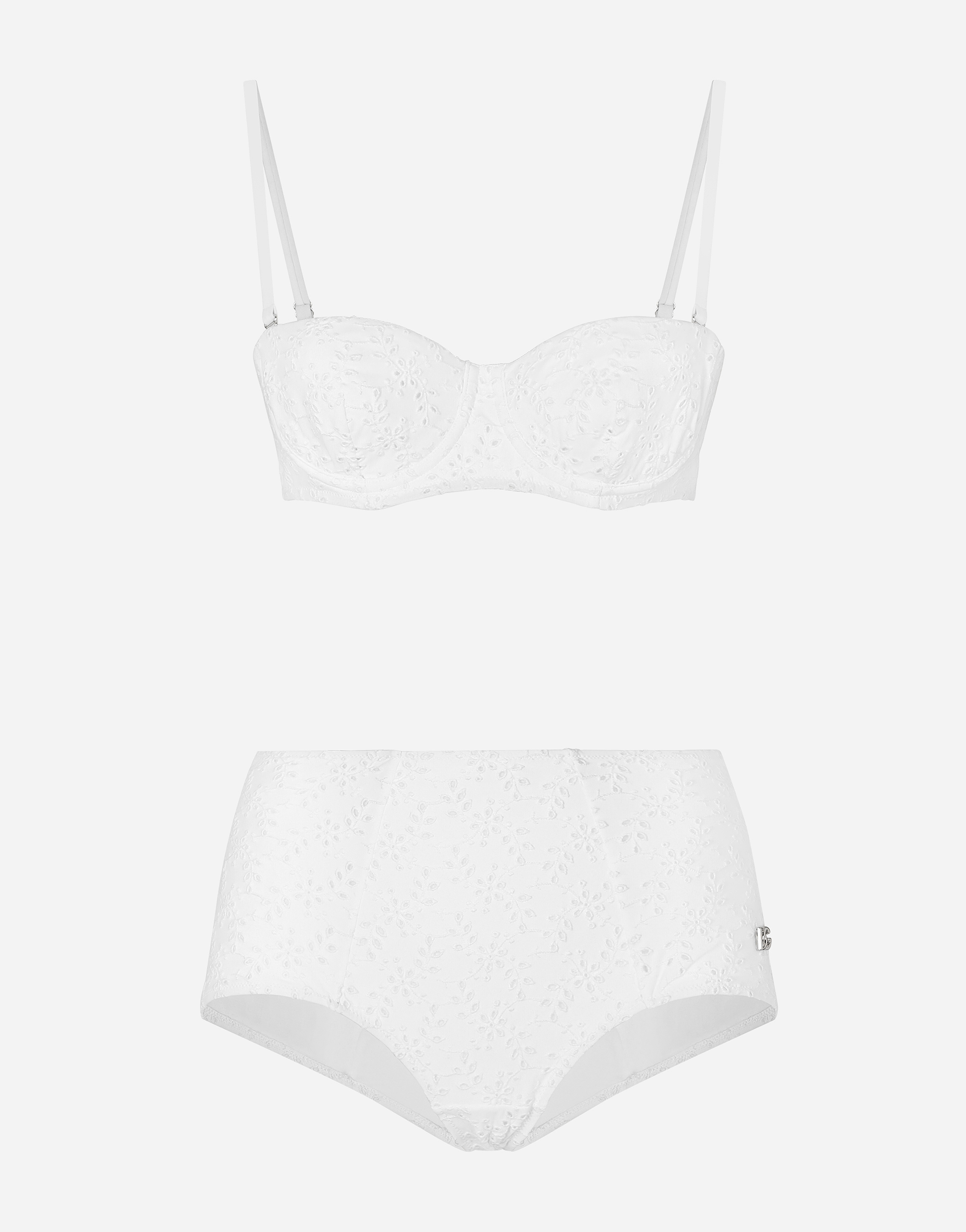 Dolce & Gabbana Broderie Anglaise Balconette Bikini With High-waisted Bikini Bottoms - Woman Swimwear White