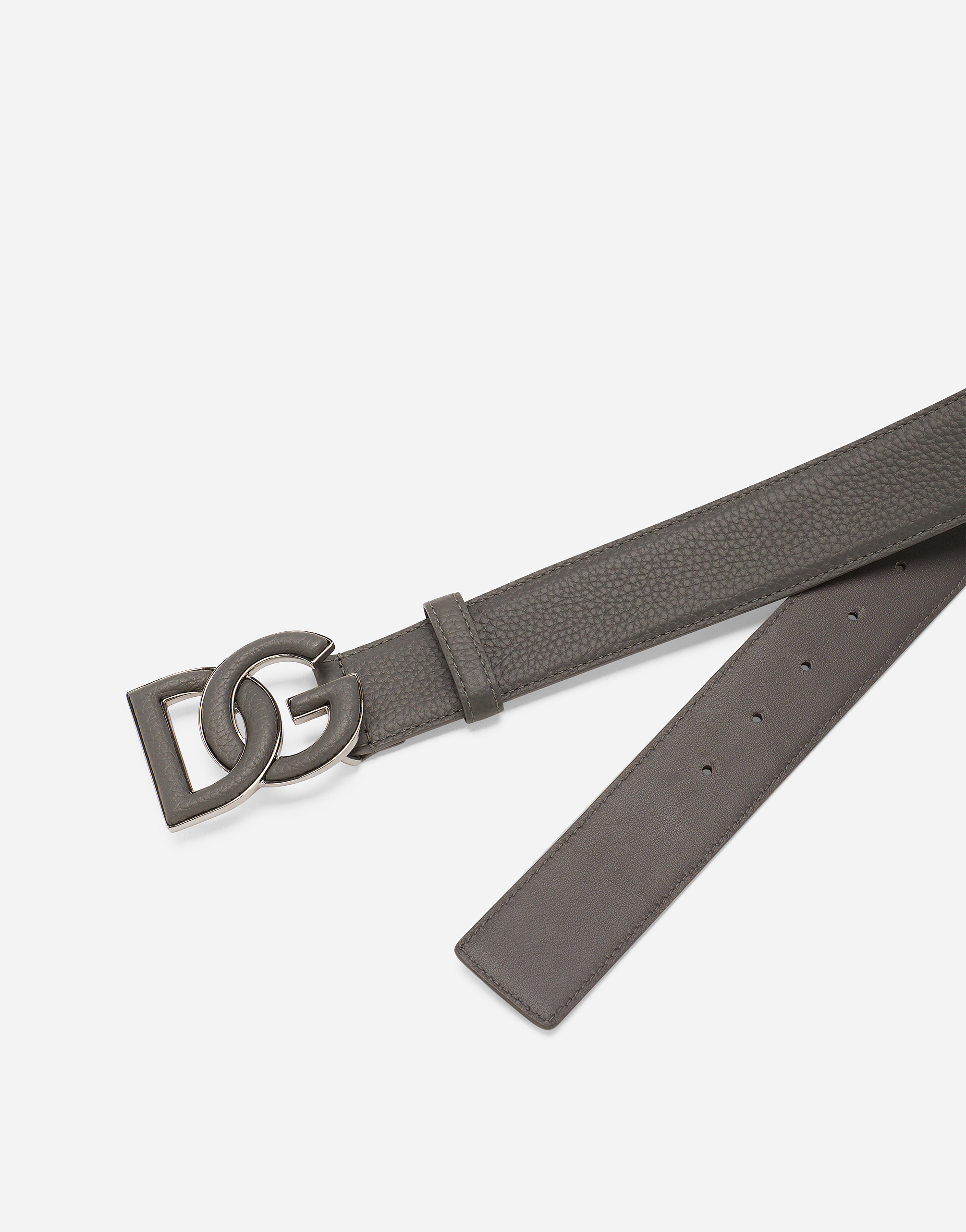 Dolce & Gabbana Logo-buckle Leather Belt In グレー