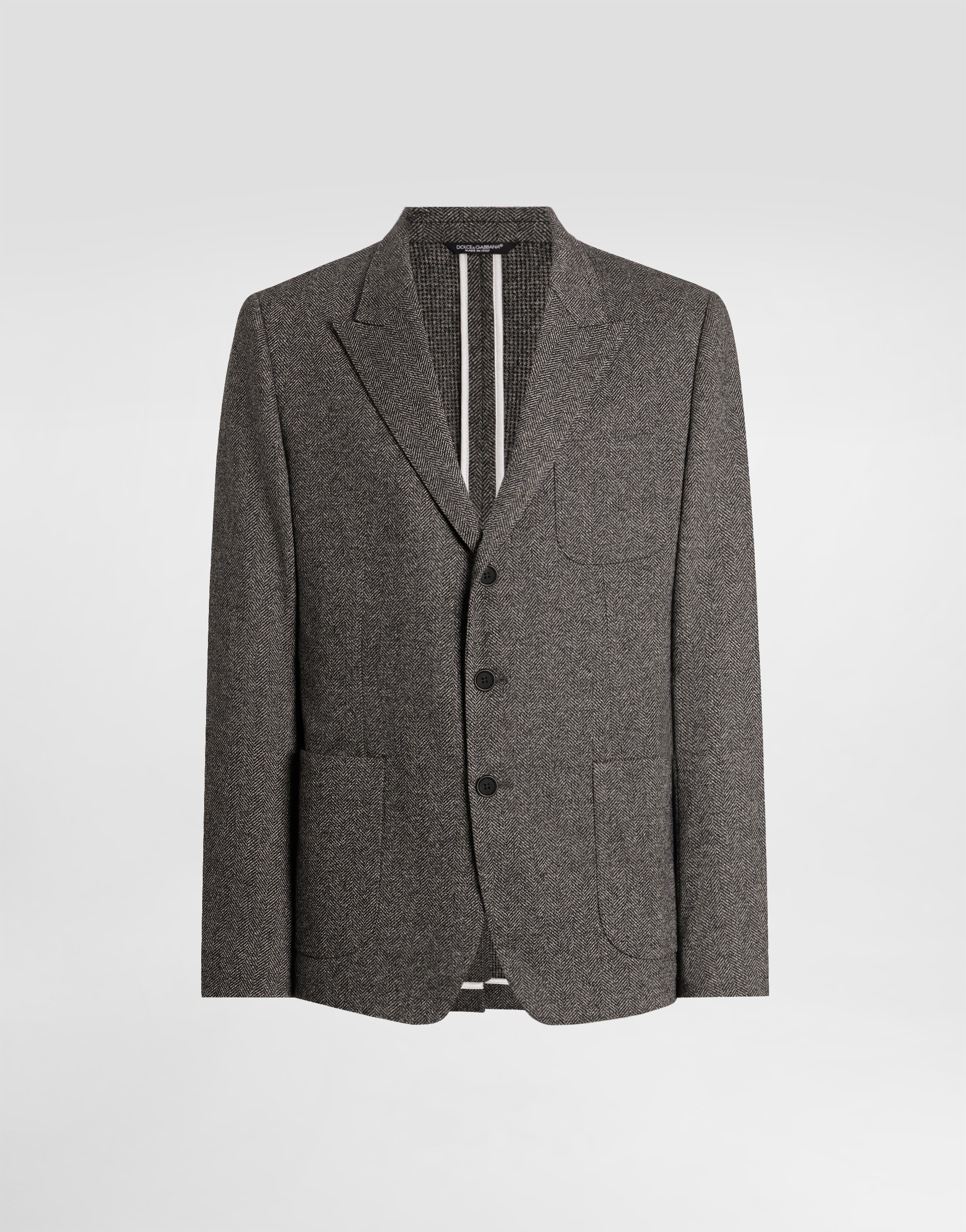 Dolce & Gabbana Single-breasted Herringbone Blazer In Gray