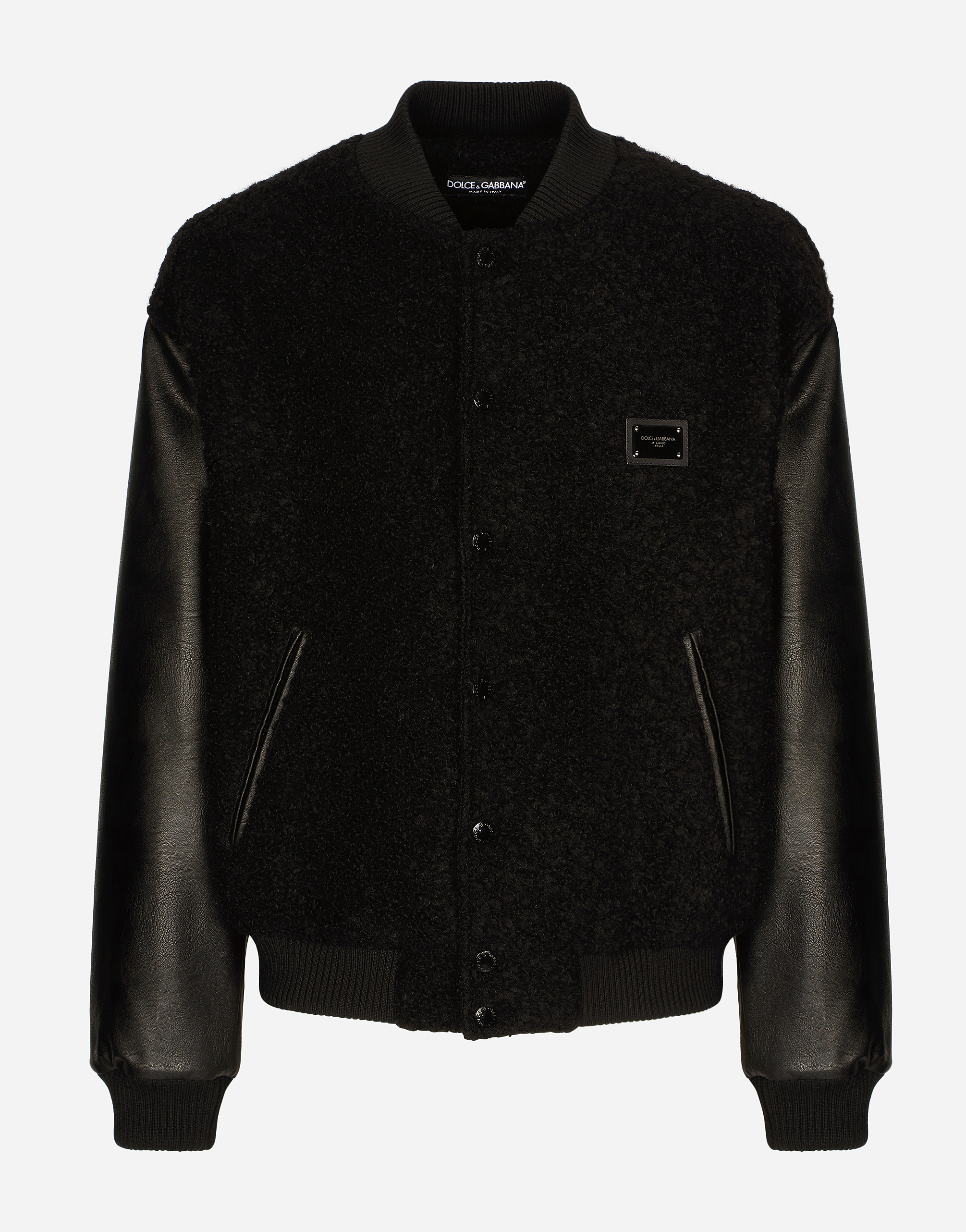 Shop Dolce & Gabbana Wool Bouclé And Faux Leather Jacket In Black