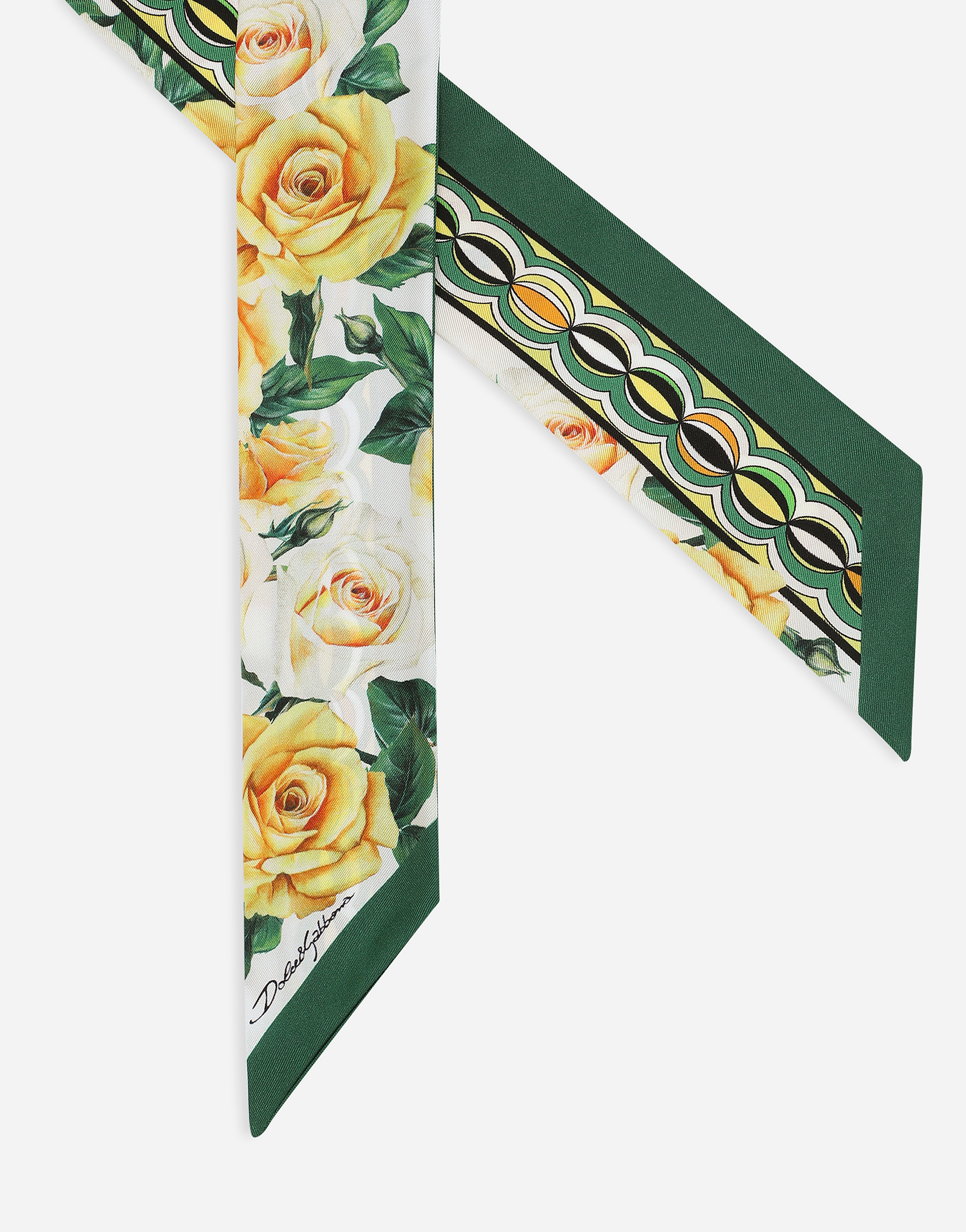 Shop Dolce & Gabbana Twill Headscarf With Yellow Rose Print