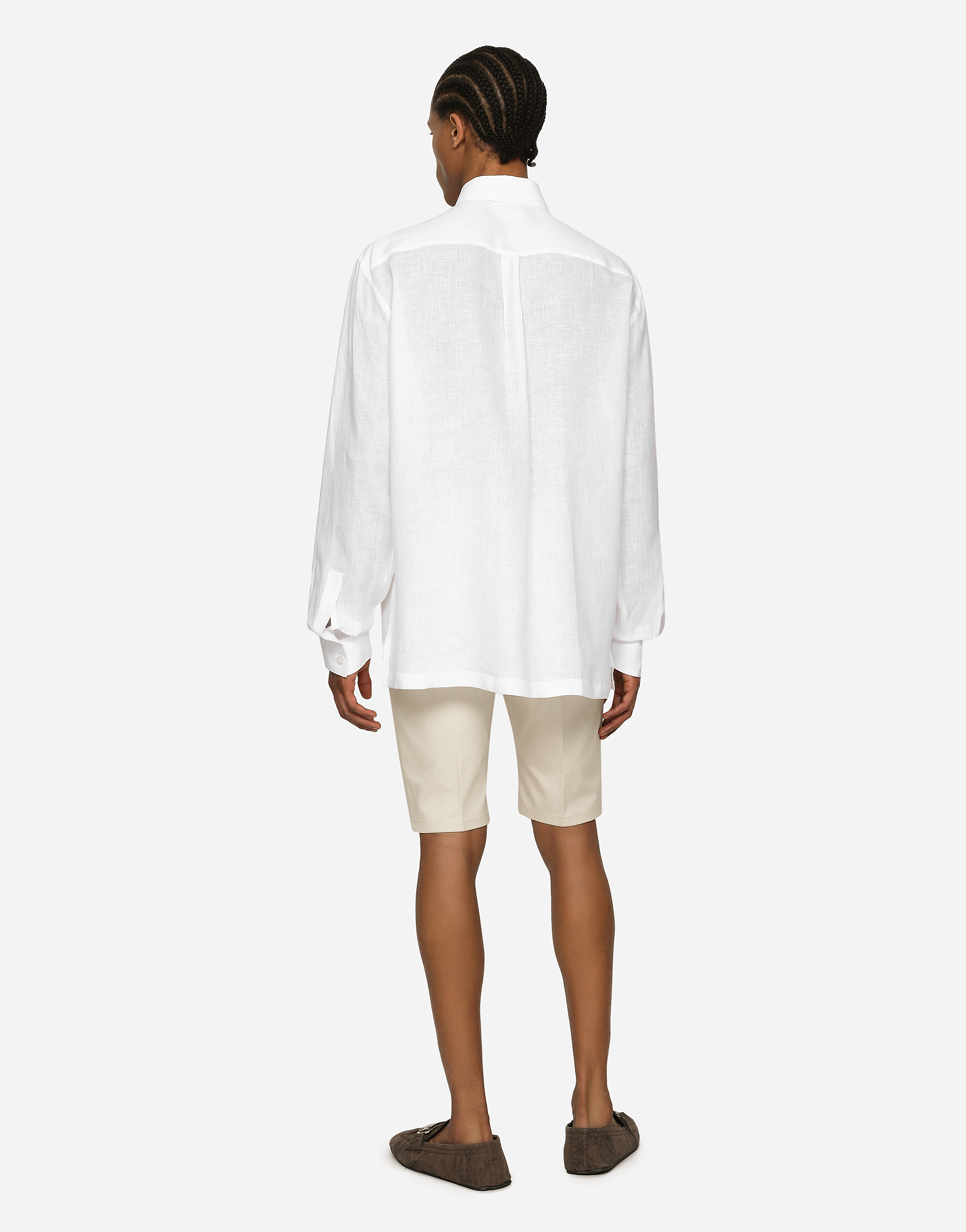 Shop Dolce & Gabbana Linen Hawaiian Shirt With Dg Hardware In White