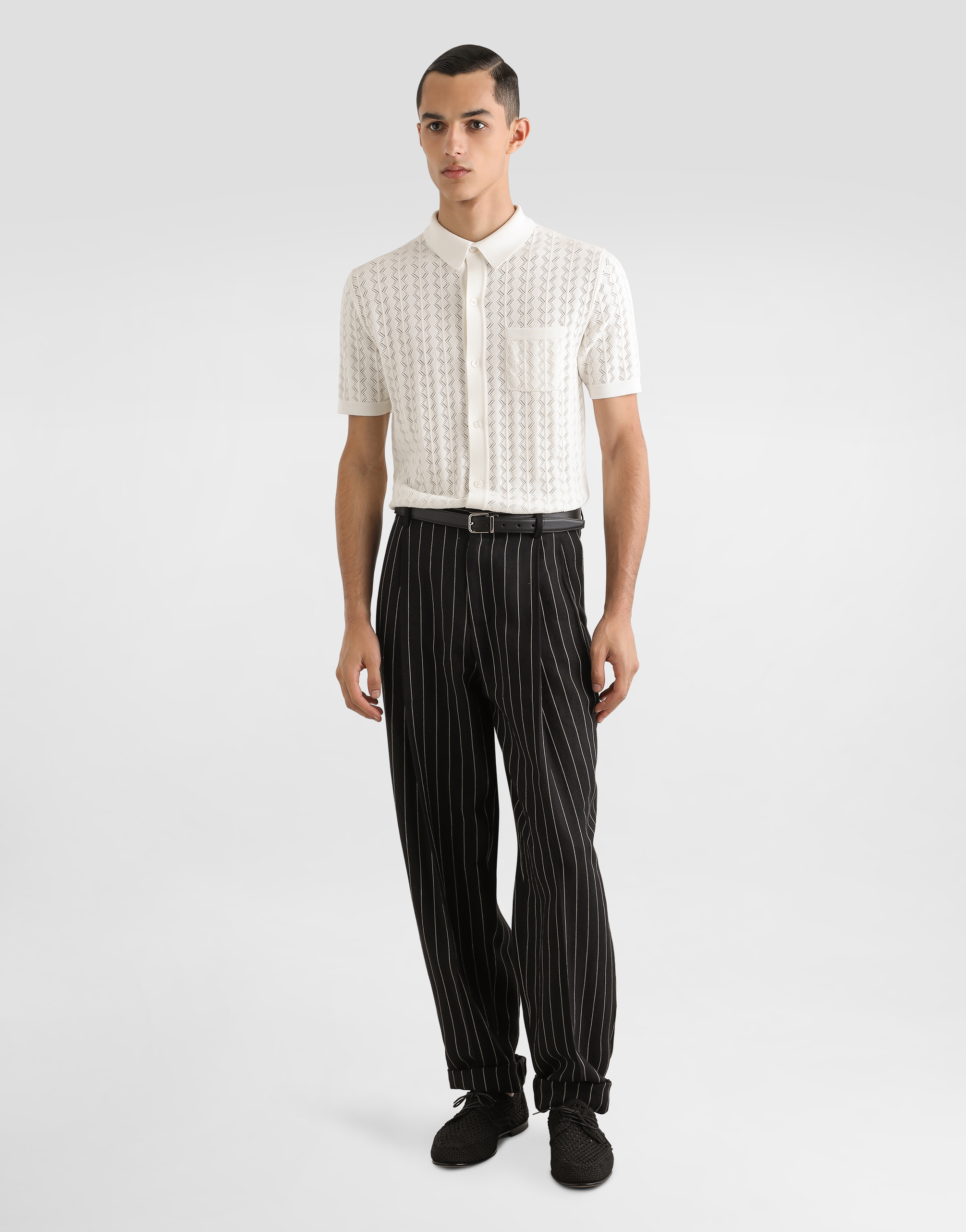  Dolce & Gabbana Dolce & Gabbana Short-sleeved Cotton Openwork Shirt - Man Sweaters And Cardigans White 46 