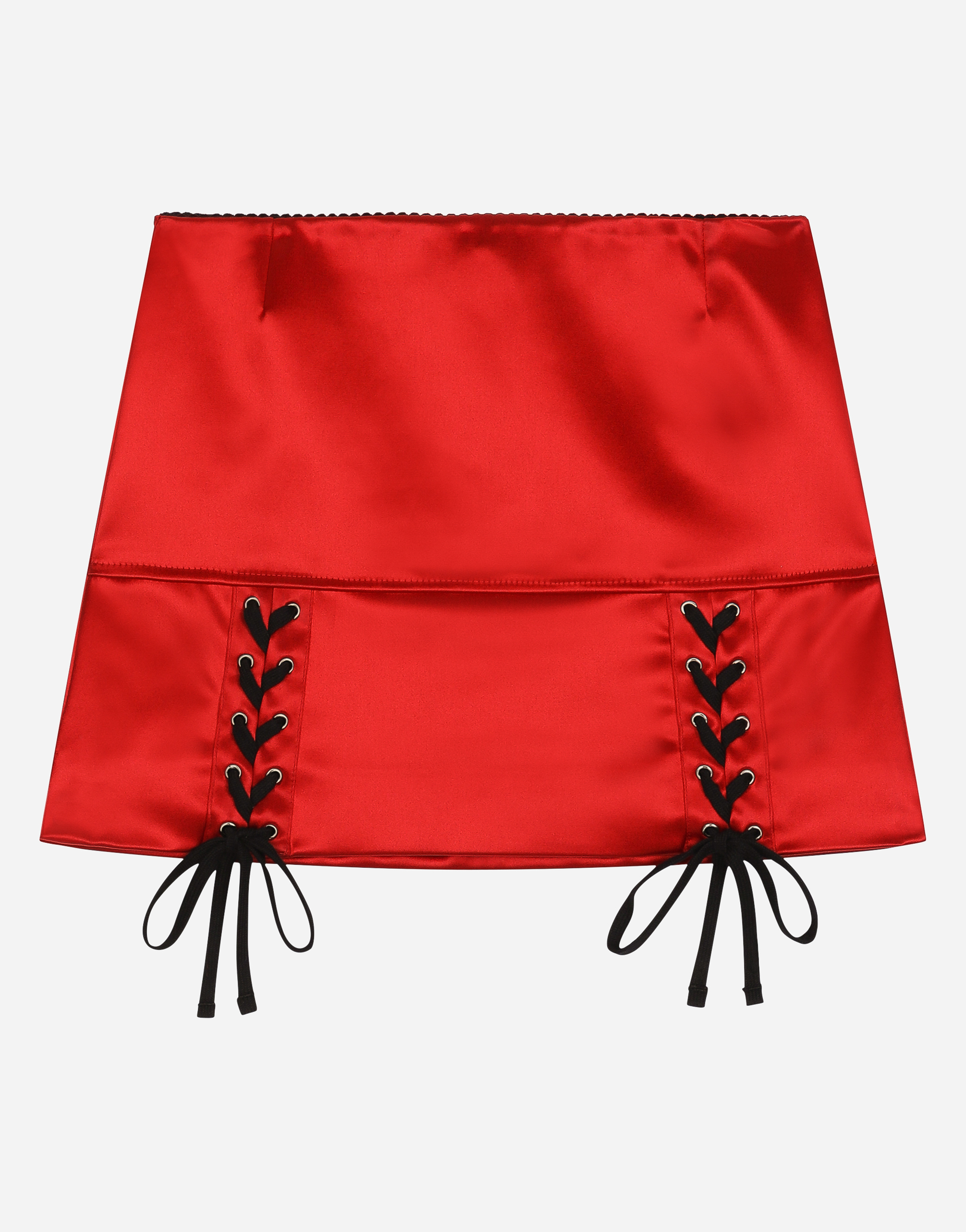 DOLCE & GABBANA SATIN MINISKIRT WITH LACES AND EYELETS