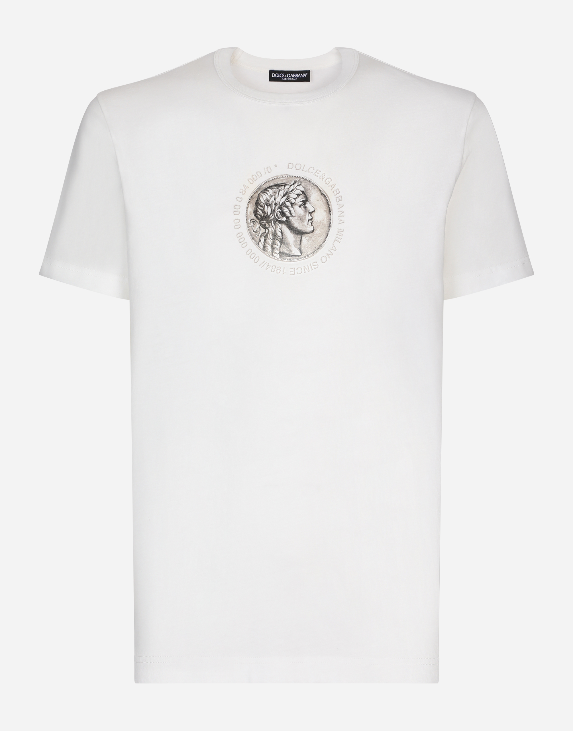 DOLCE & GABBANA COIN AND LOGO PRINT COTTON T-SHIRT