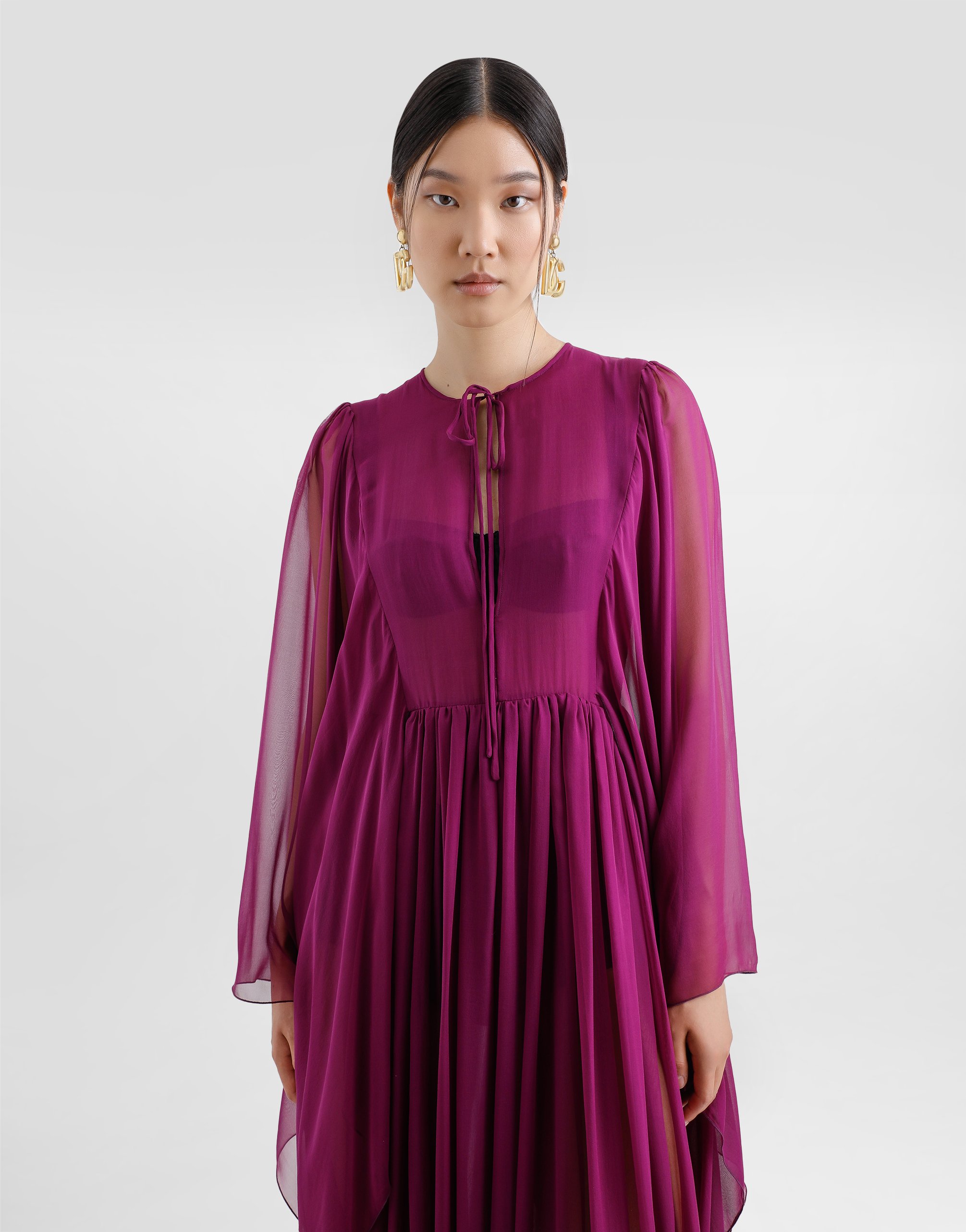 Dolce & Gabbana Long Silk Chiffon Caftan With Drawstring In Purple
