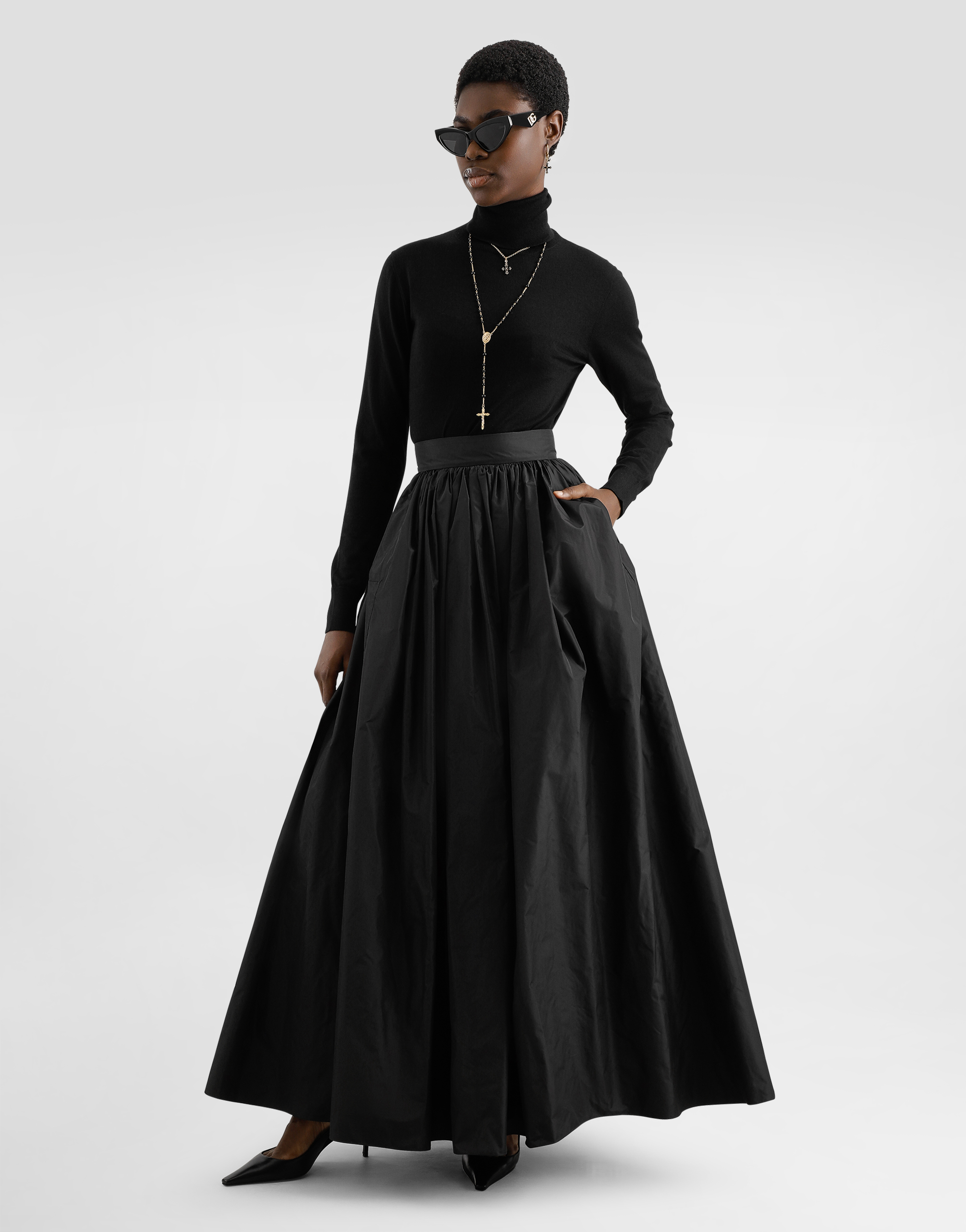 Dolce & Gabbana Long Taffeta Circle Skirt In Black