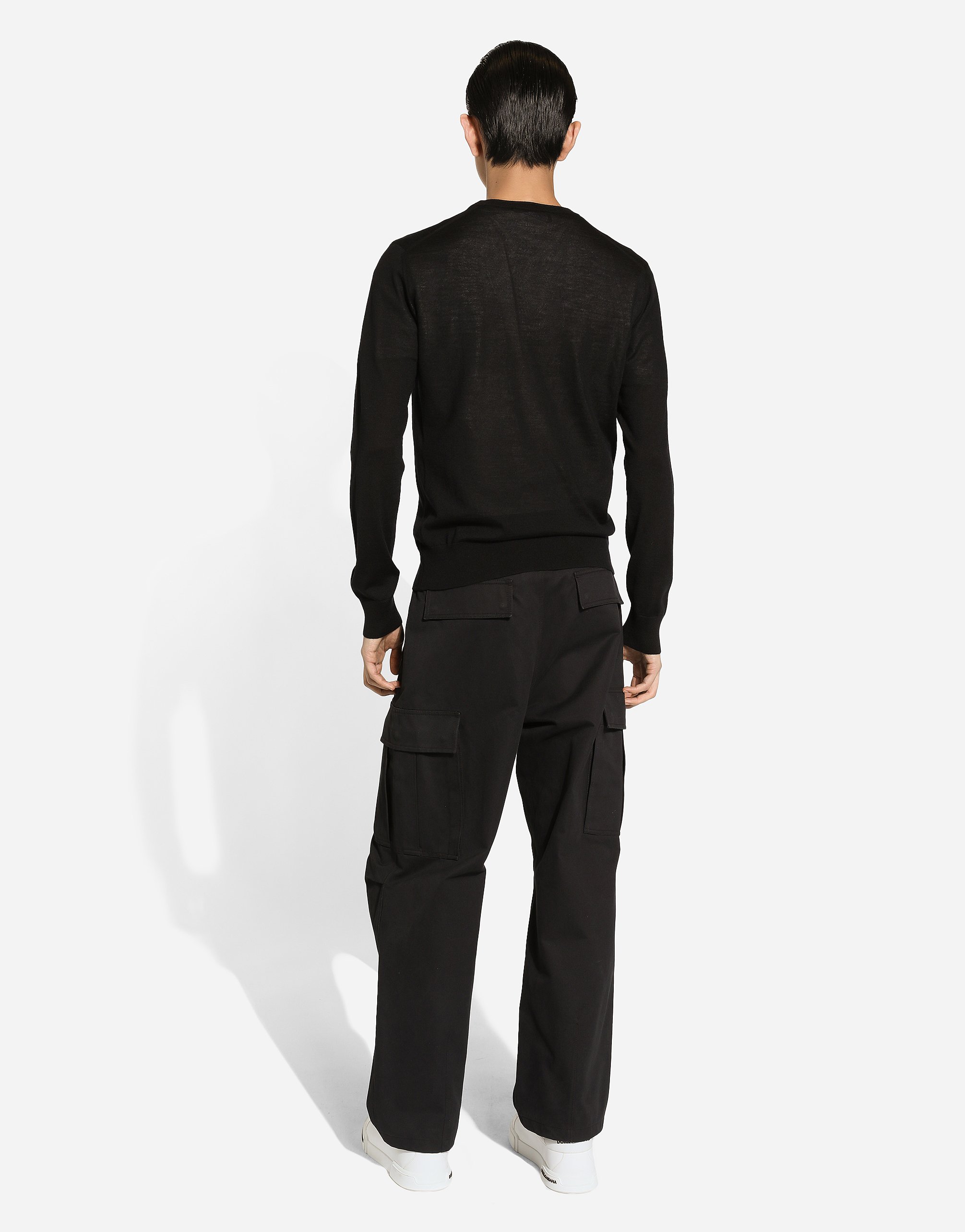 Dolce & Gabbana Cashmere Round-neck Sweater With Dg Embroidery In Black