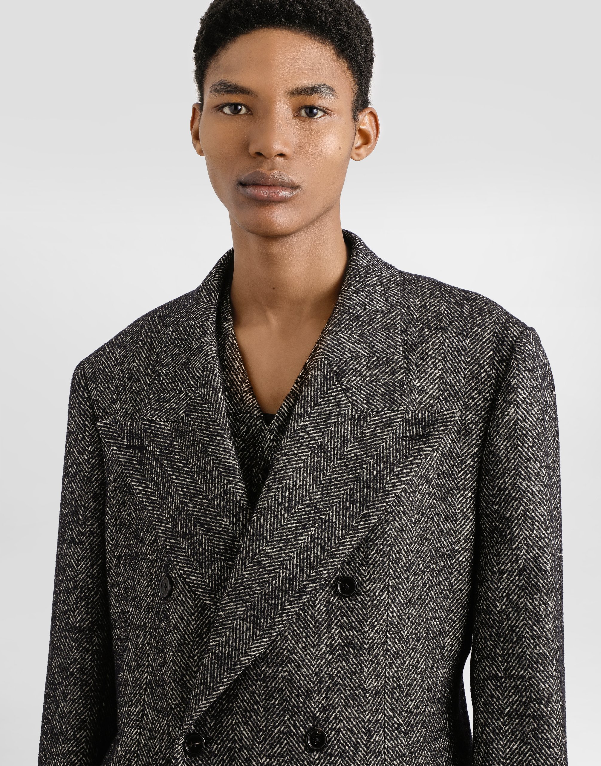 Dolce & Gabbana Double-breasted Jacket In Chevronwool In Black