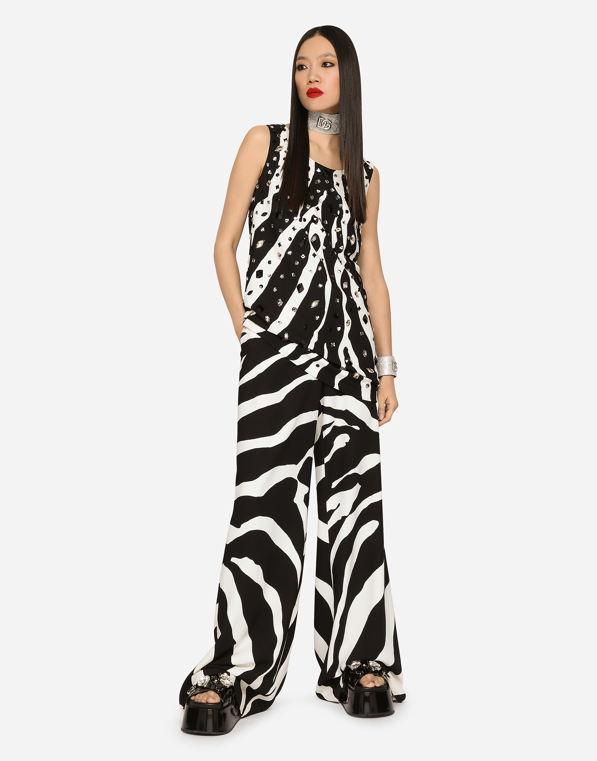Dolce & Gabbana Flared Zebra-print Cady Pants In Multicolor