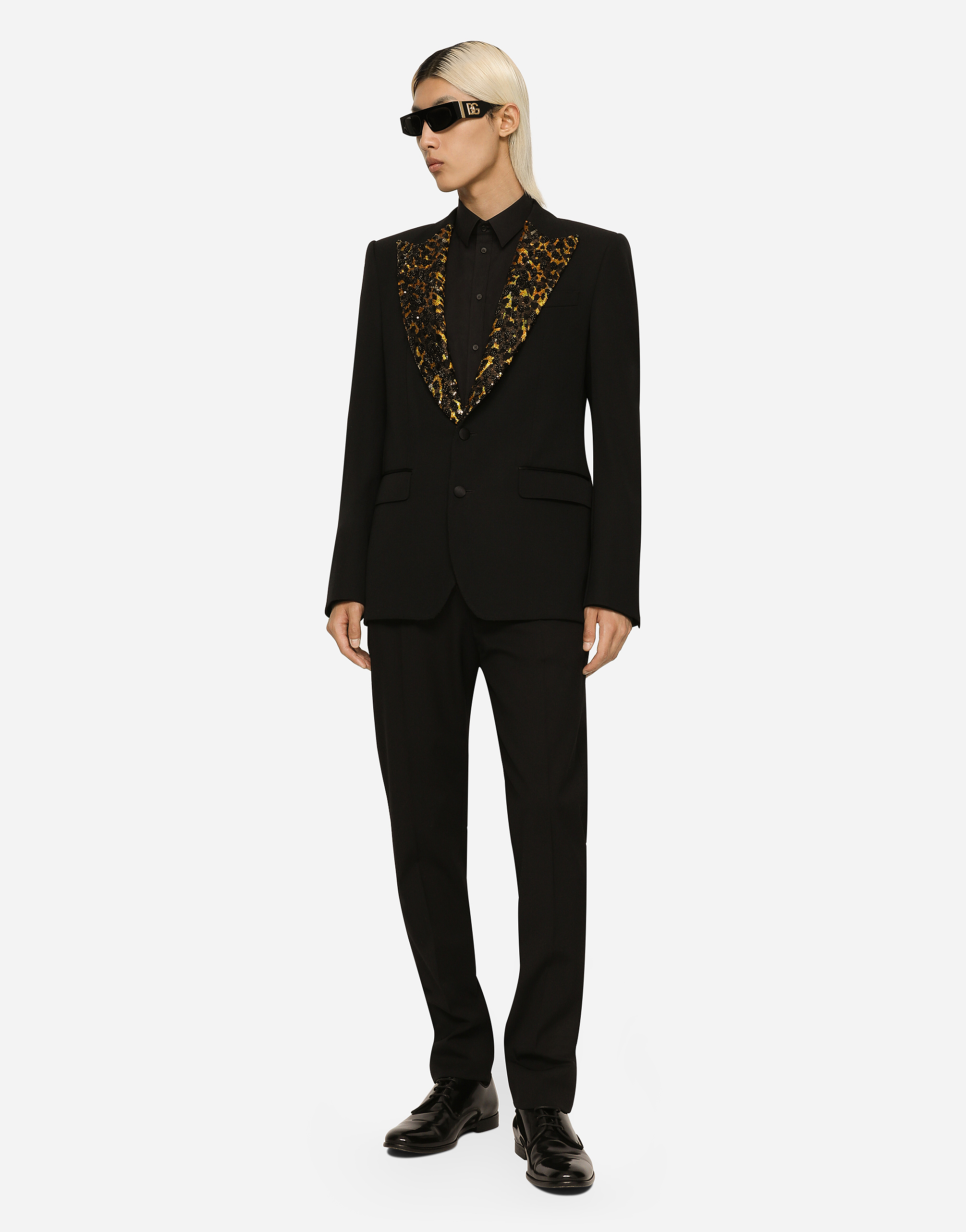Shop Dolce & Gabbana Stretch Wool Fabric Sicilia-fit Tuxedo Jacket In Black