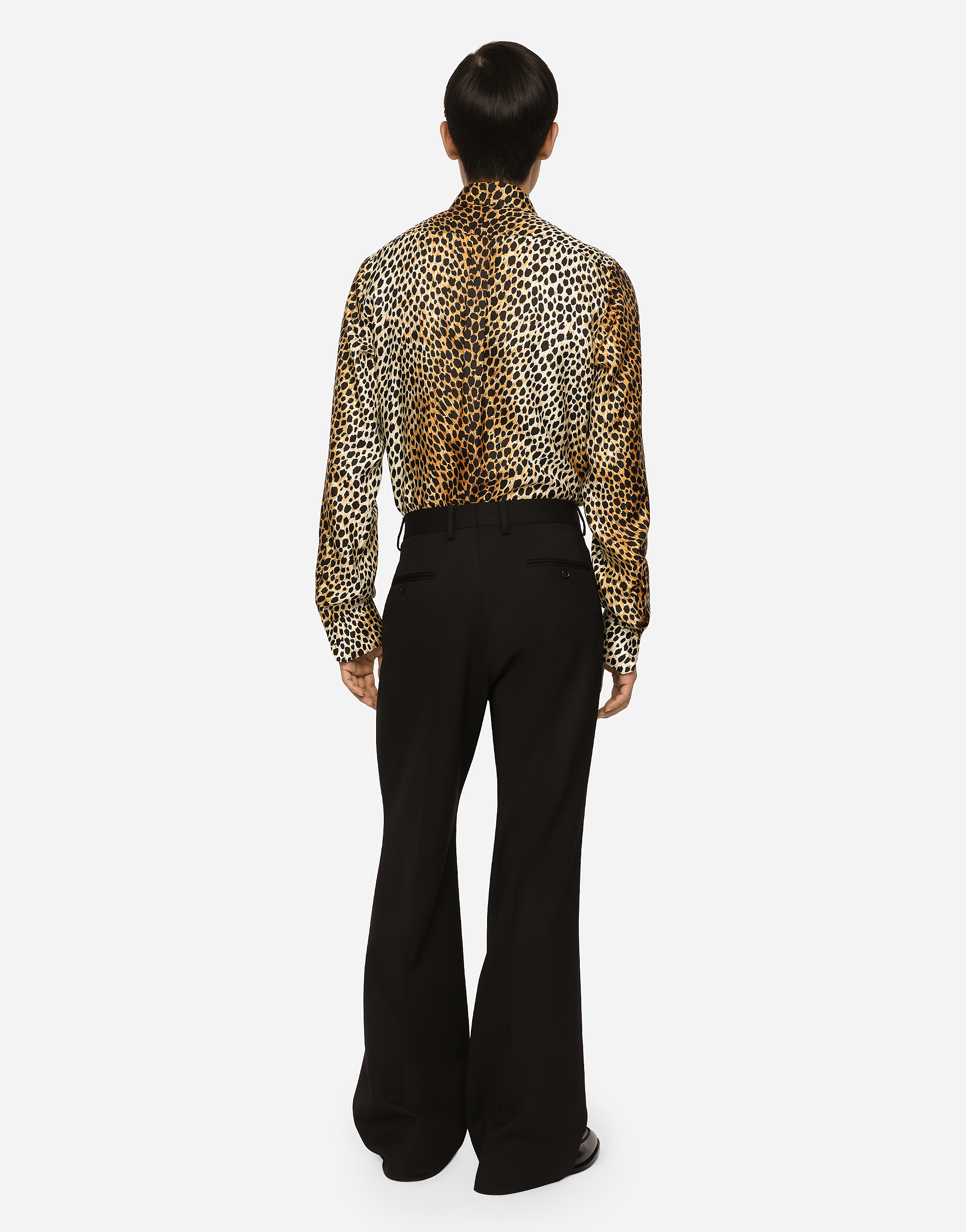 Shop Dolce & Gabbana Silk Twill Martini-fit Shirt With Ocelot Print In Multicolor