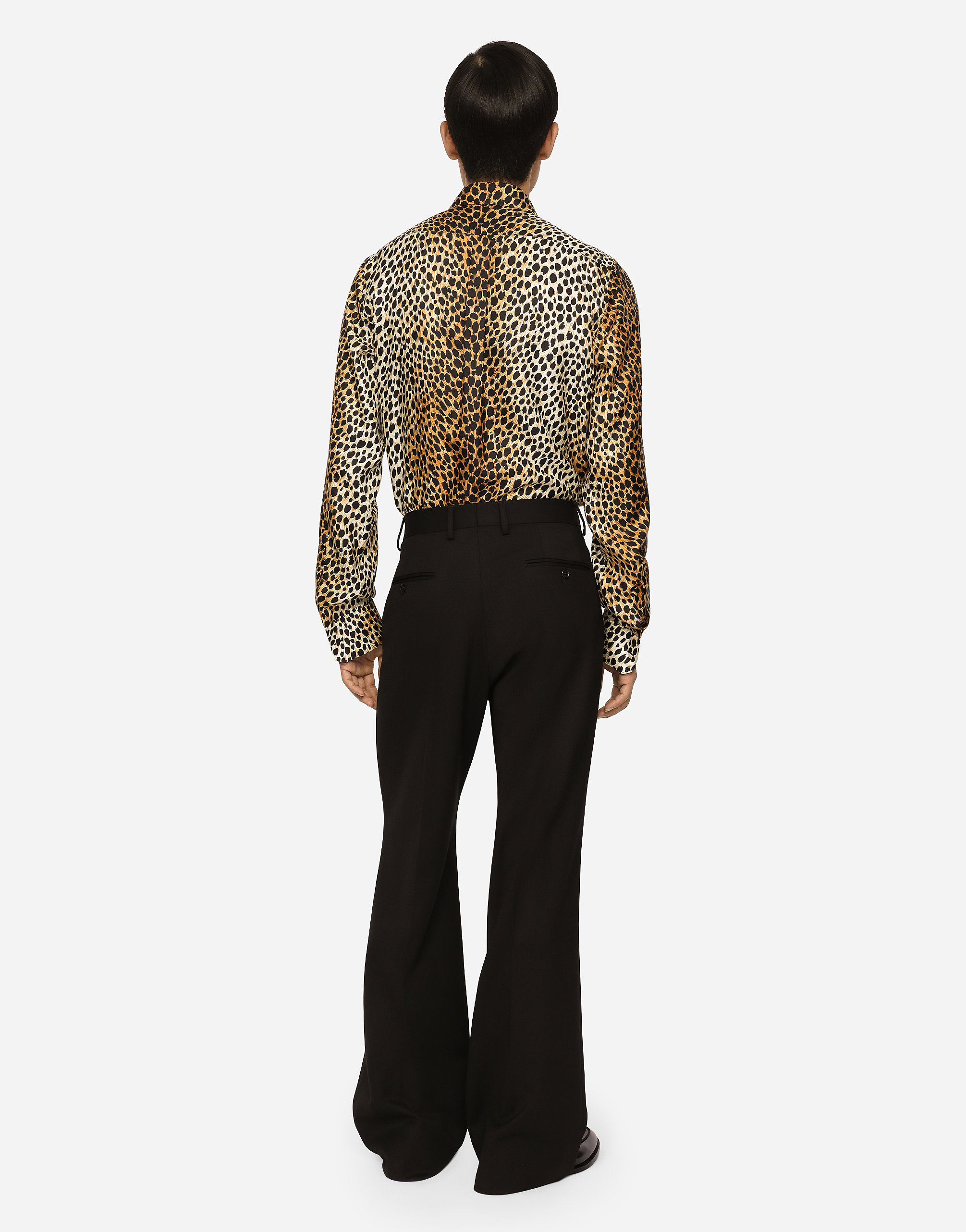 Dolce & Gabbana Silk Twill Martini-fit Shirt With Ocelot Print In Multicolor