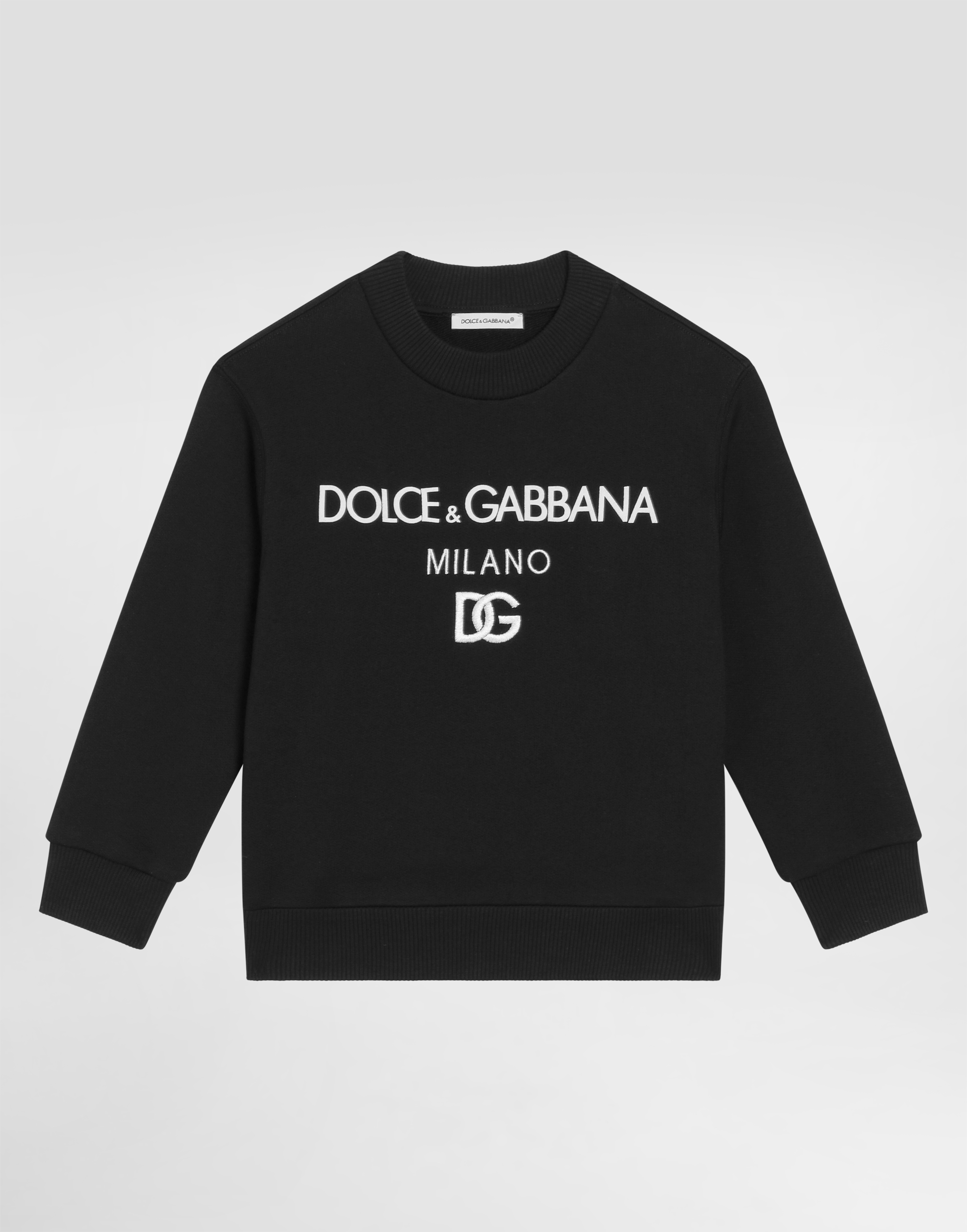 Shop Dolce & Gabbana Jersey Round-neck Sweatshirt With Dg Milano Embroidery In Black