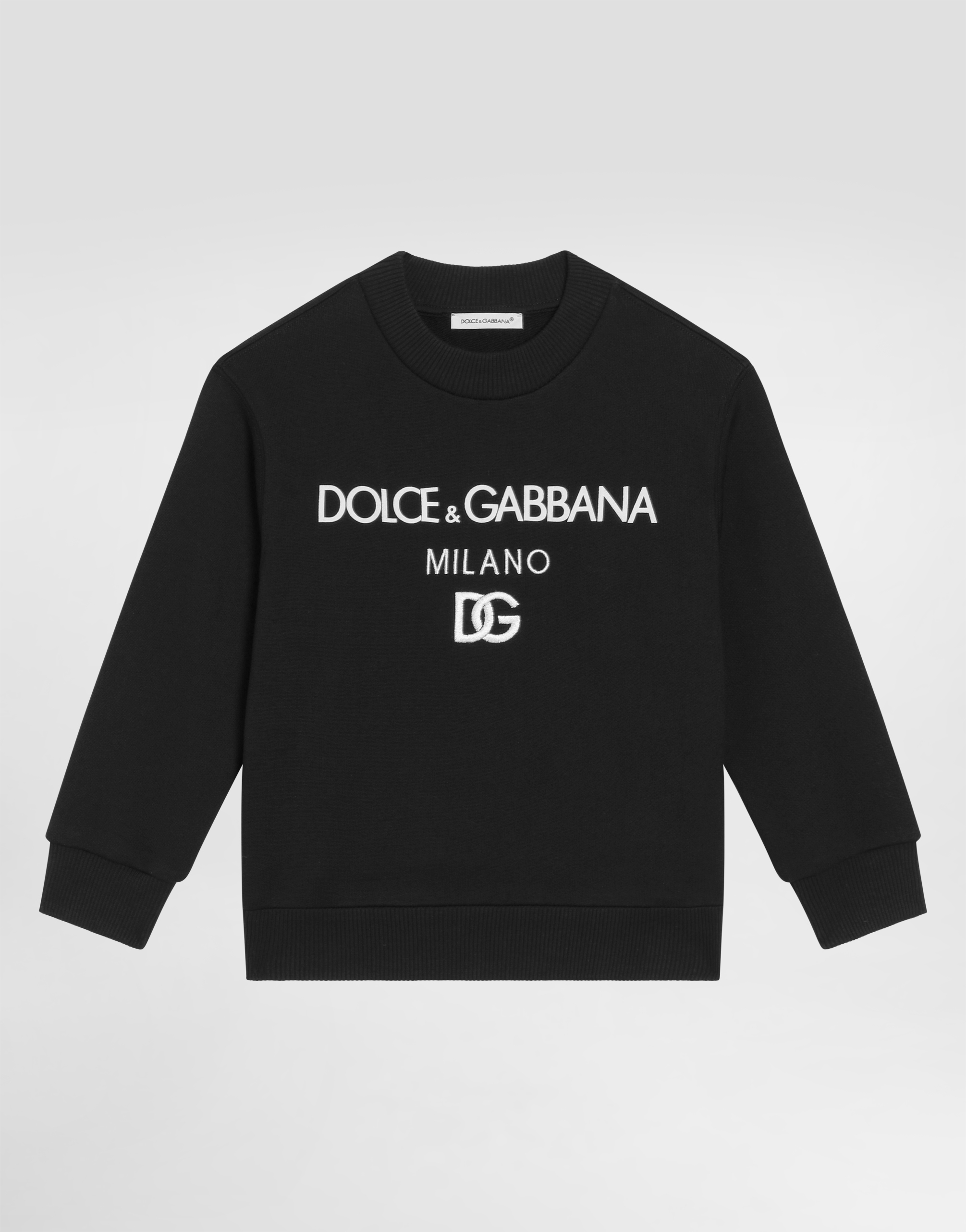 Dolce & Gabbana Jersey Round-neck Sweatshirt With Dg Milano Embroidery In Black