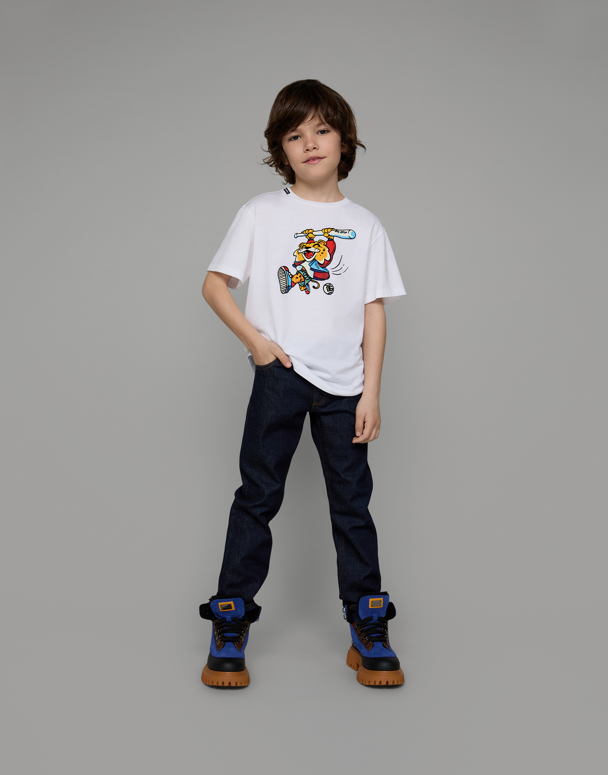 DOLCE & GABBANA SHORT-SLEEVED JERSEY T-SHIRT WITH MASCOT PRINT