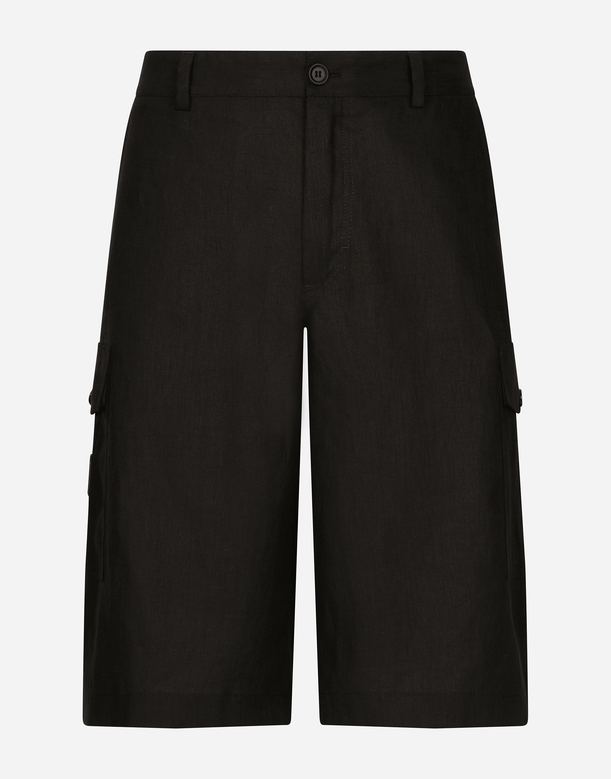 Dolce & Gabbana Black Bermuda Shorts With Pockets In Linen Man In ブラック