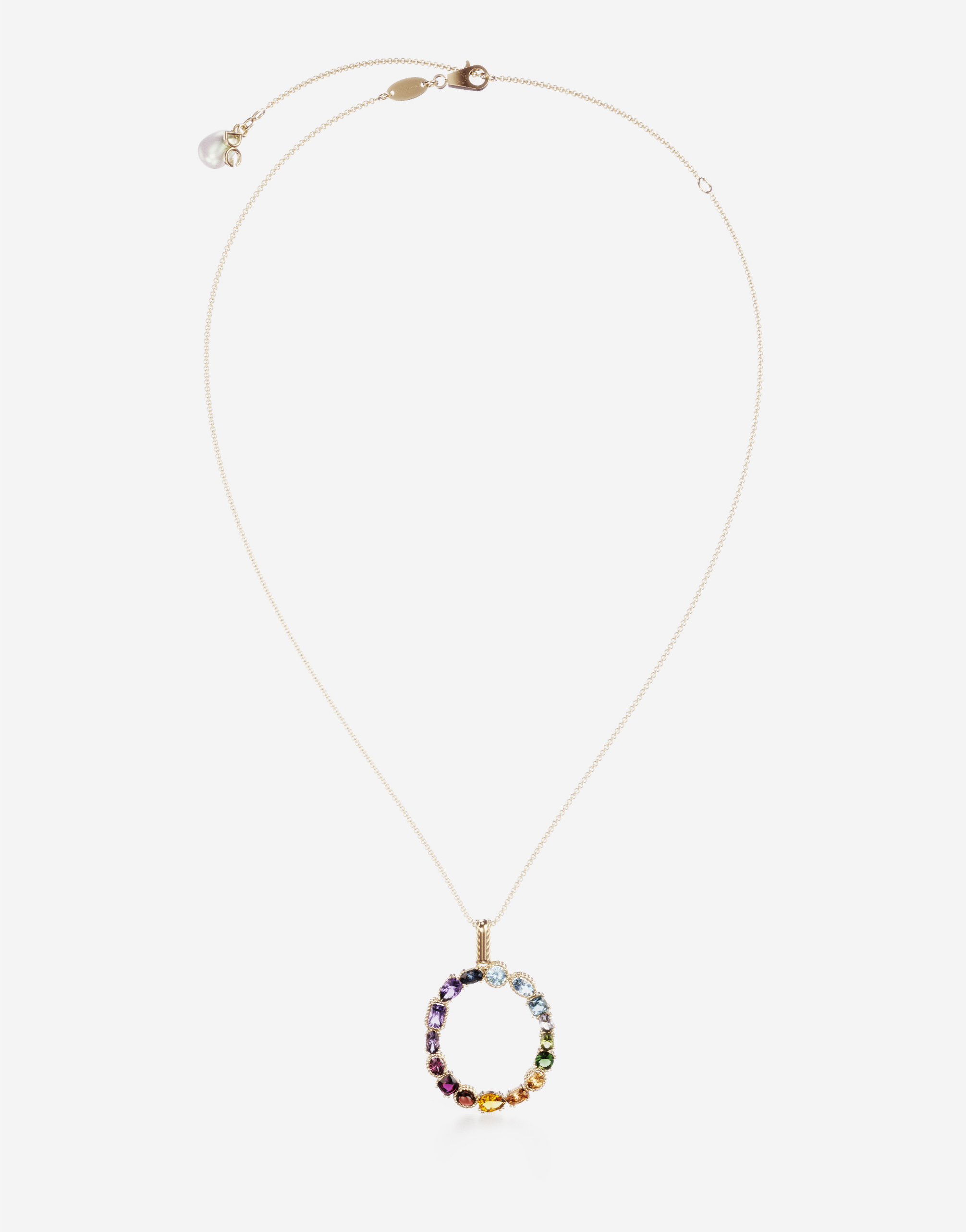 Dolce & Gabbana Rainbow Alphabet O Pendant In Yellow Gold With Multicolor Fine Gems Gold Female Onesize