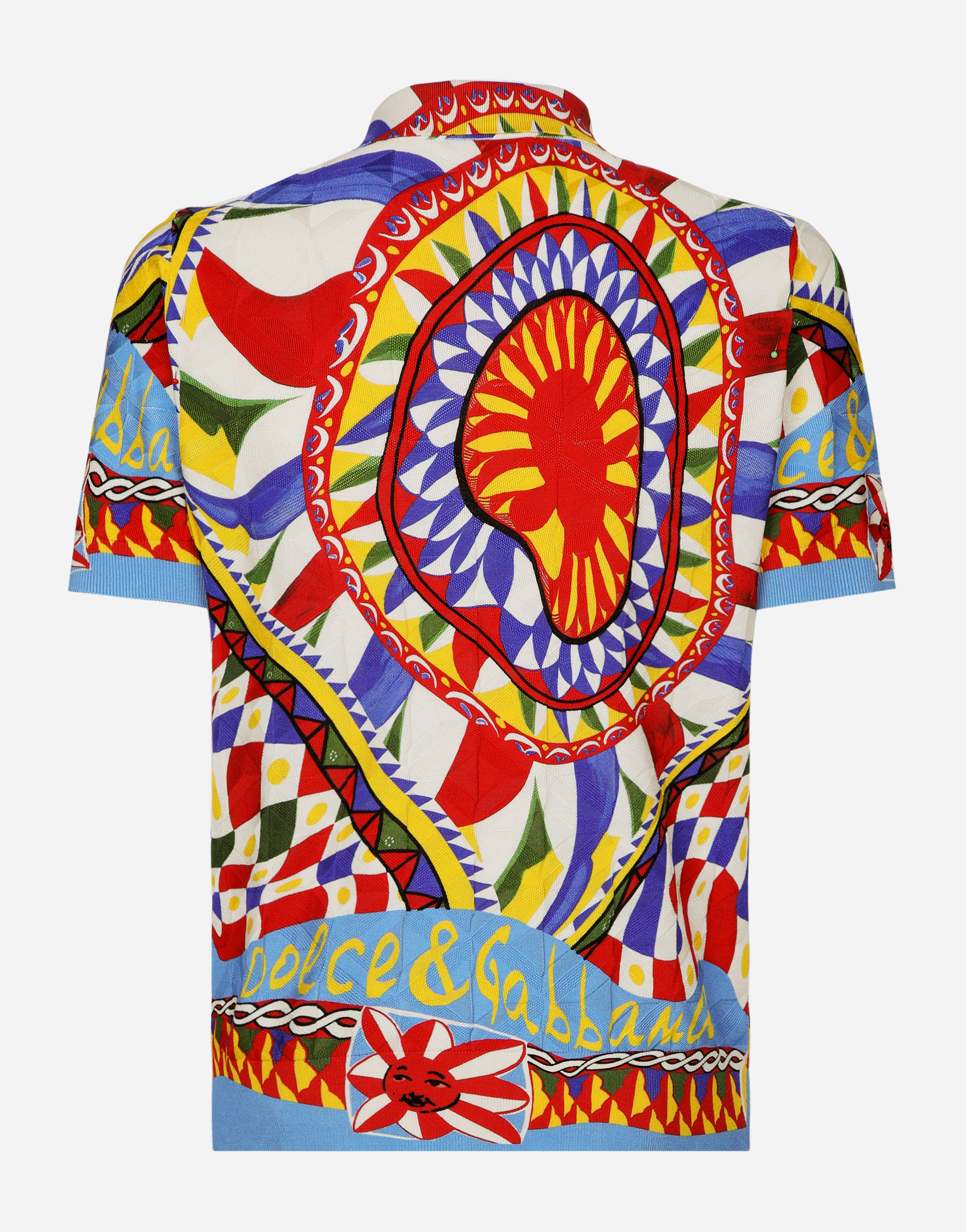 DOLCE & GABBANA 3D SILK JACQUARD POLO-SHIRT WITH CARRETTO PRINT