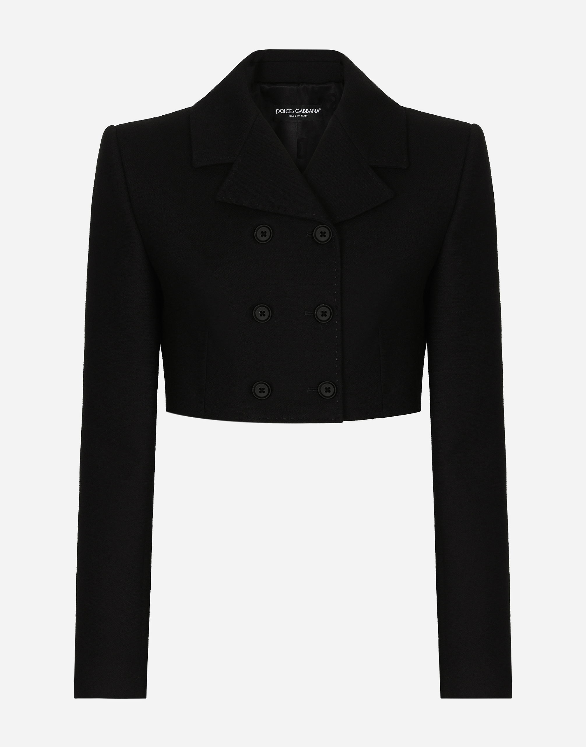 Dolce & Gabbana Short Double-breasted Twill Jacket - Woman Blazers Black Wool