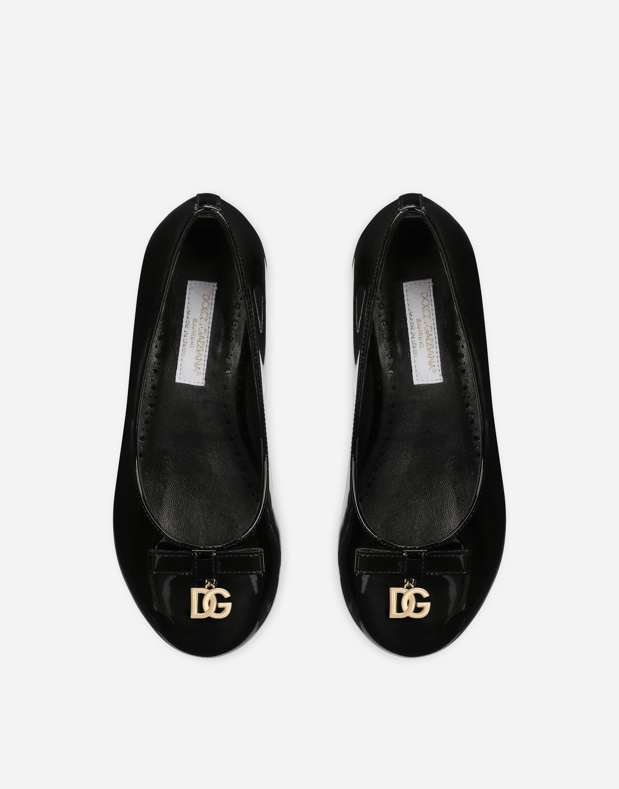 Shop Dolce & Gabbana Patent Leather Ballet Flats With Metal Dg Logo In Black