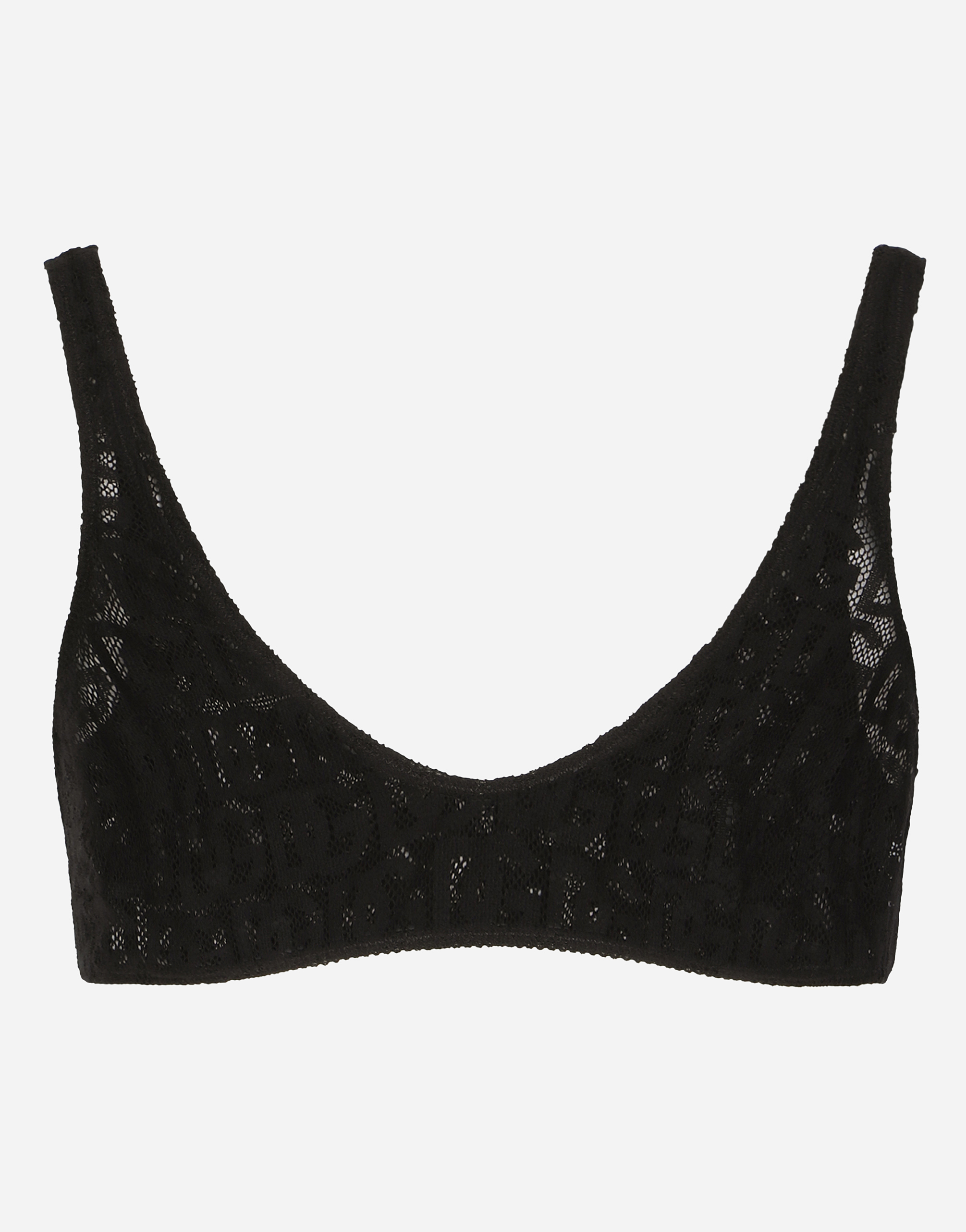 Dolce & Gabbana Tulle Jacquard Top With All-over Dg Logo In Black