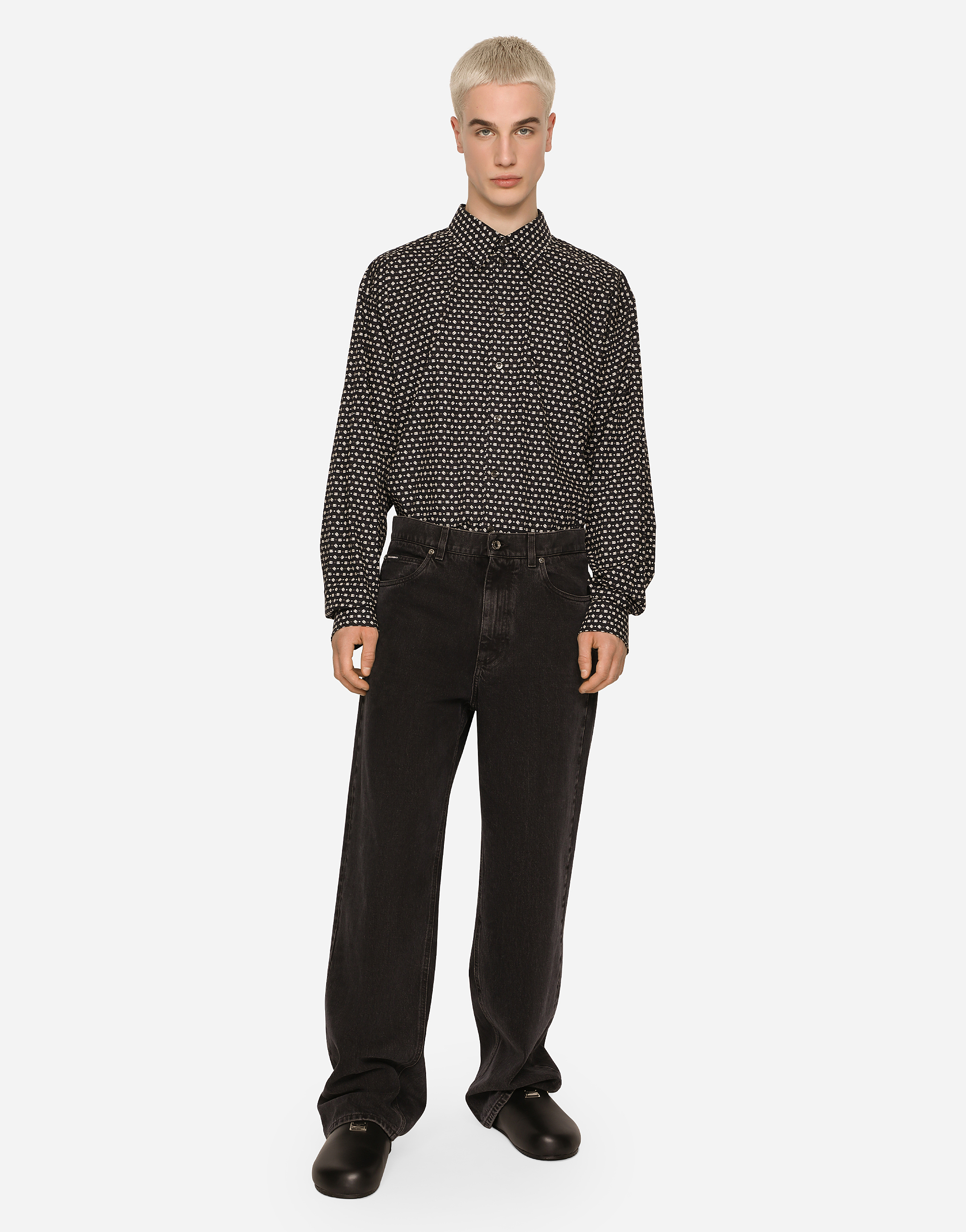 DOLCE & GABBANA OVERSIZE POPLIN SHIRT WITH DG LOGO PRINT