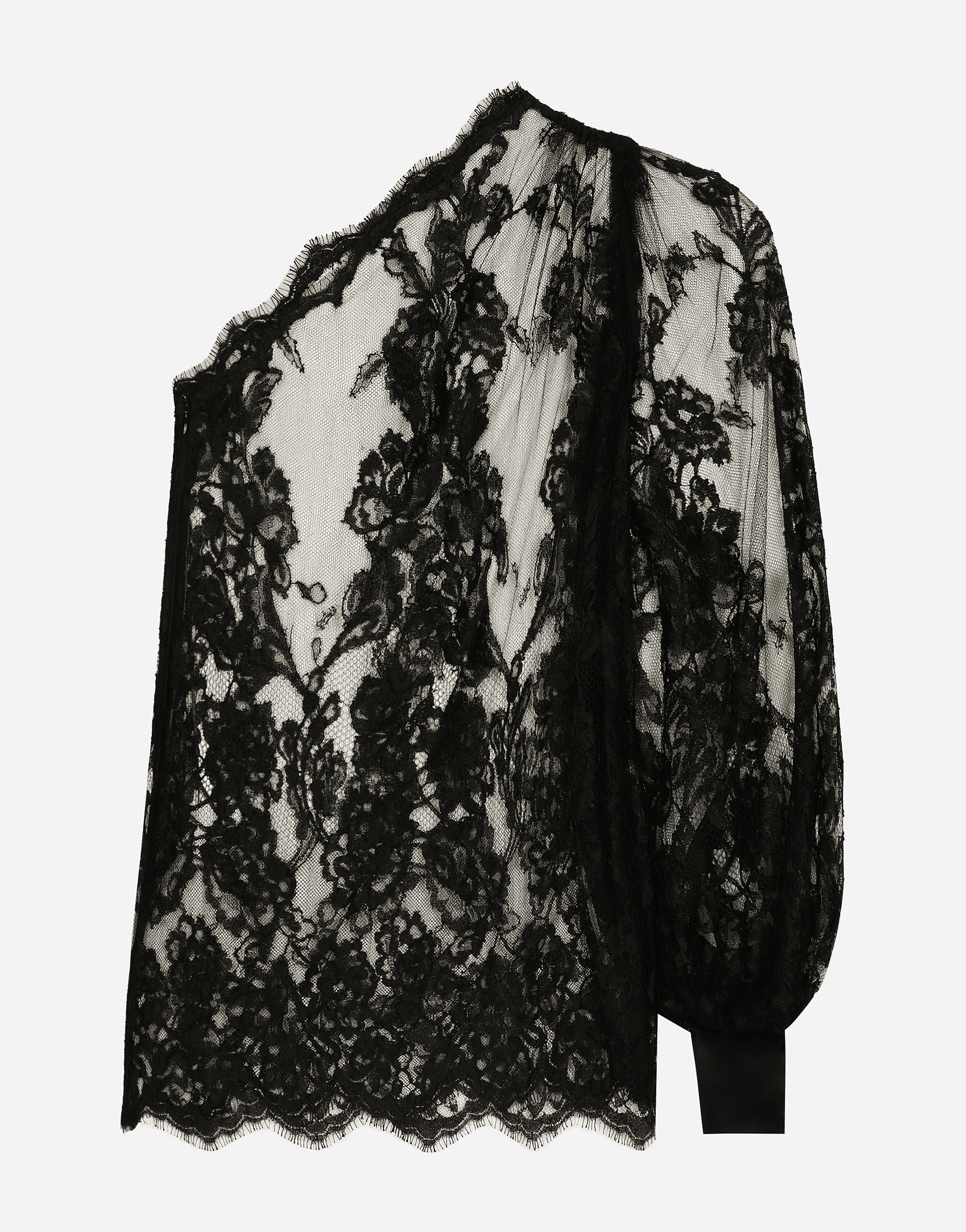 Shop Dolce & Gabbana Chantilly Lace One-shoulder Blouse In Black
