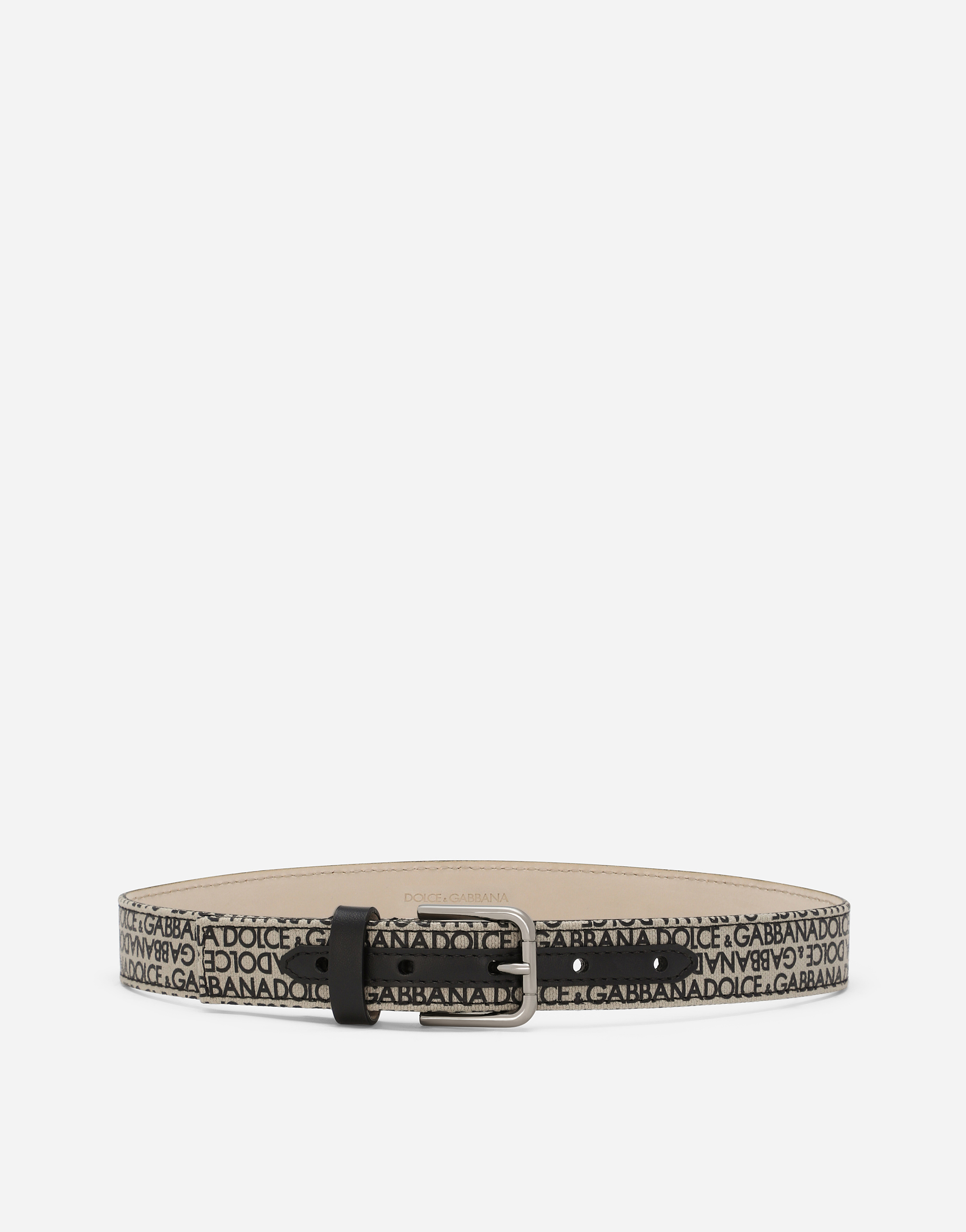 Dolce & Gabbana Canvas Belt With Logo Print - Man Accessories Beige Xl