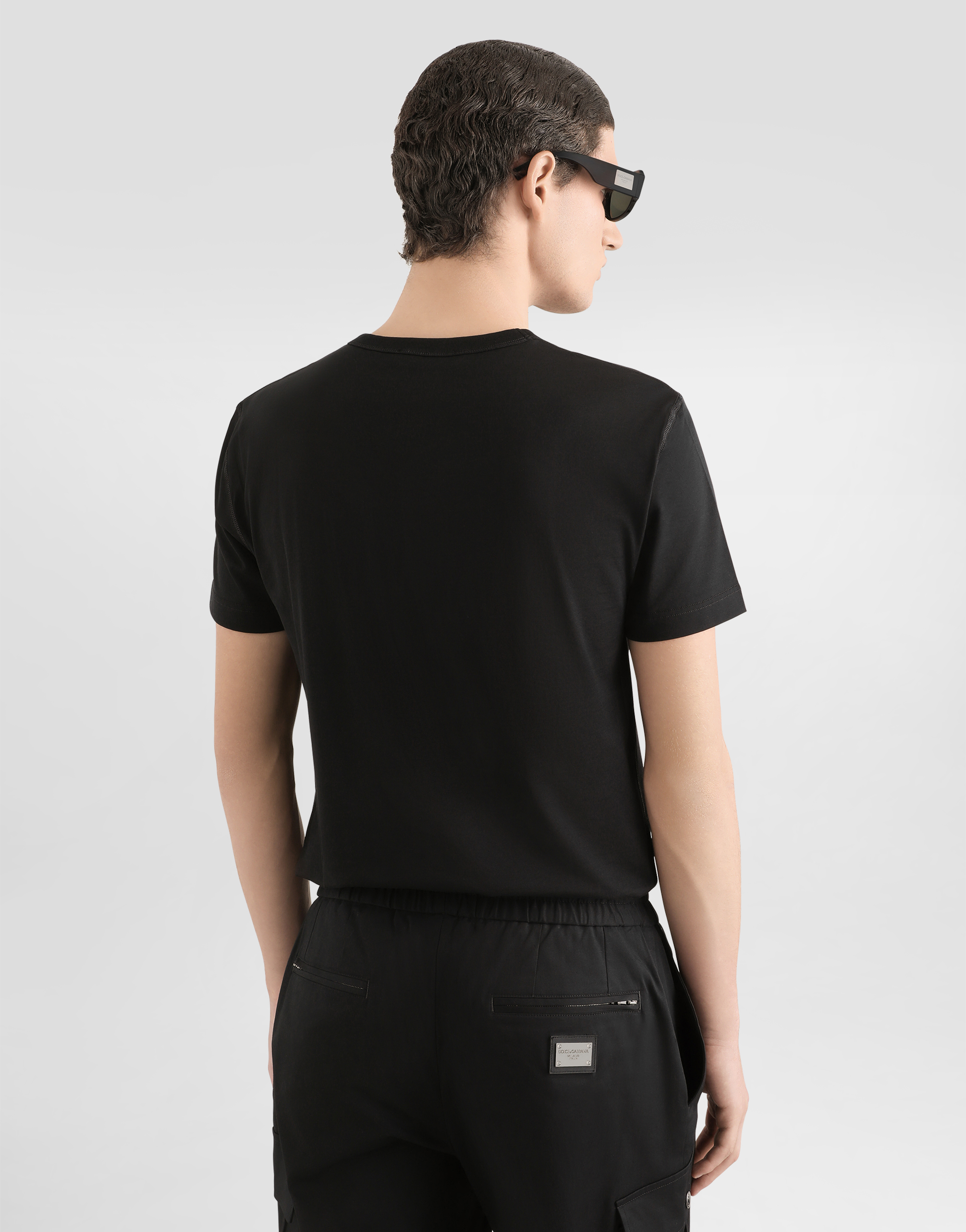 Dolce & Gabbana Silver Plaque Soft Cotton T-shirt In Black