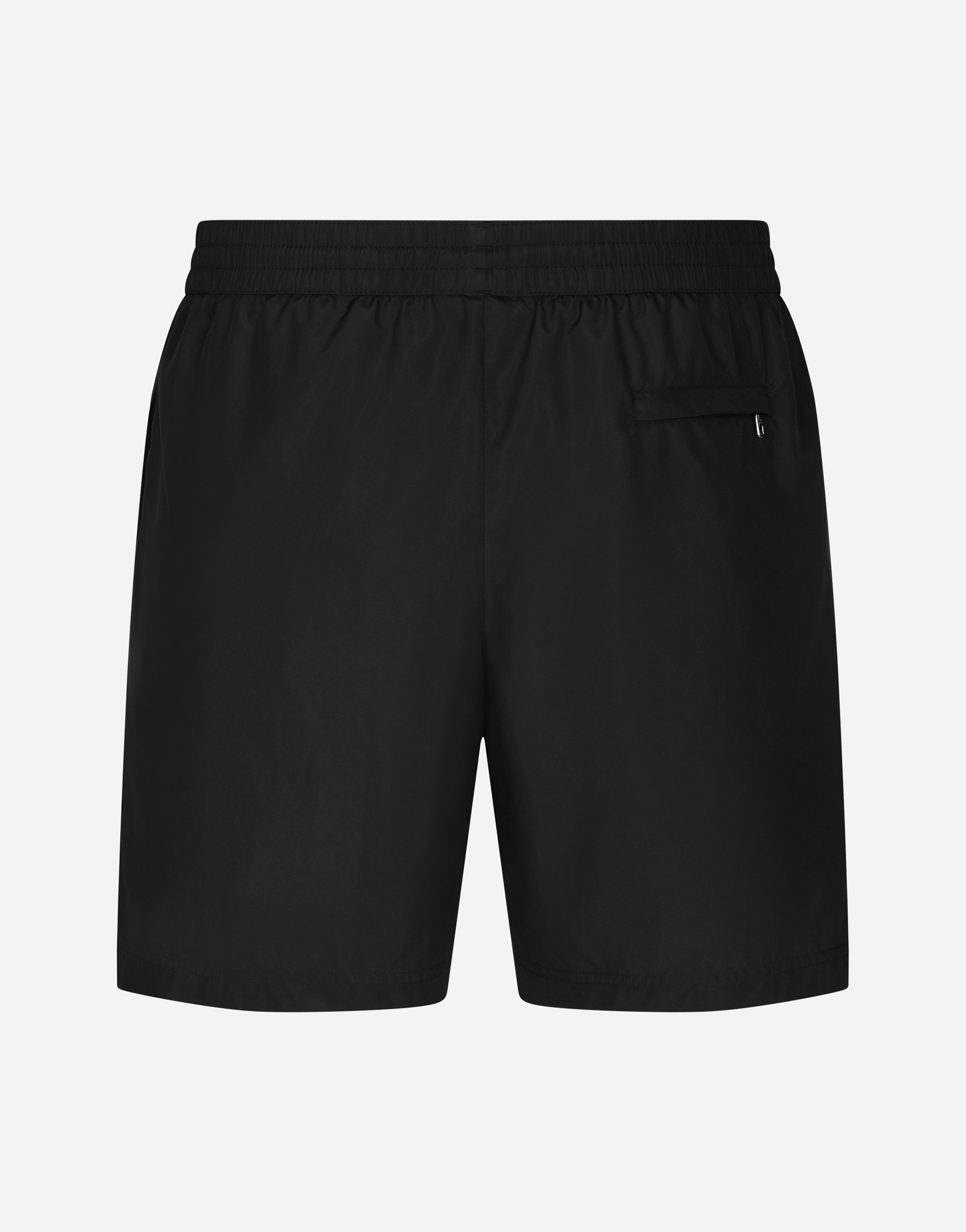 Shop Dolce & Gabbana Mid-length Swim Trunks With Branded Plate In Black