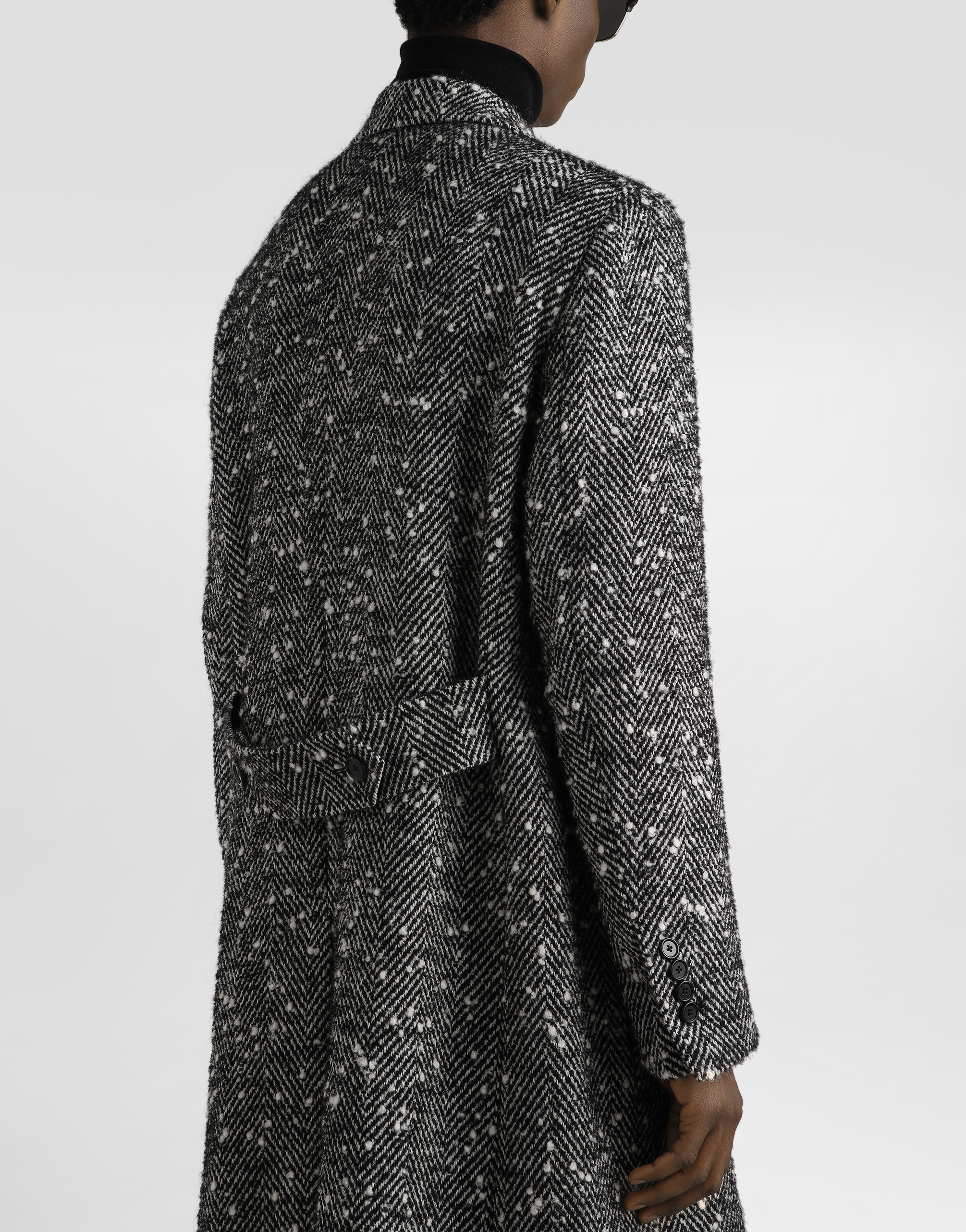 Double-breasted herringbone wool blend coat