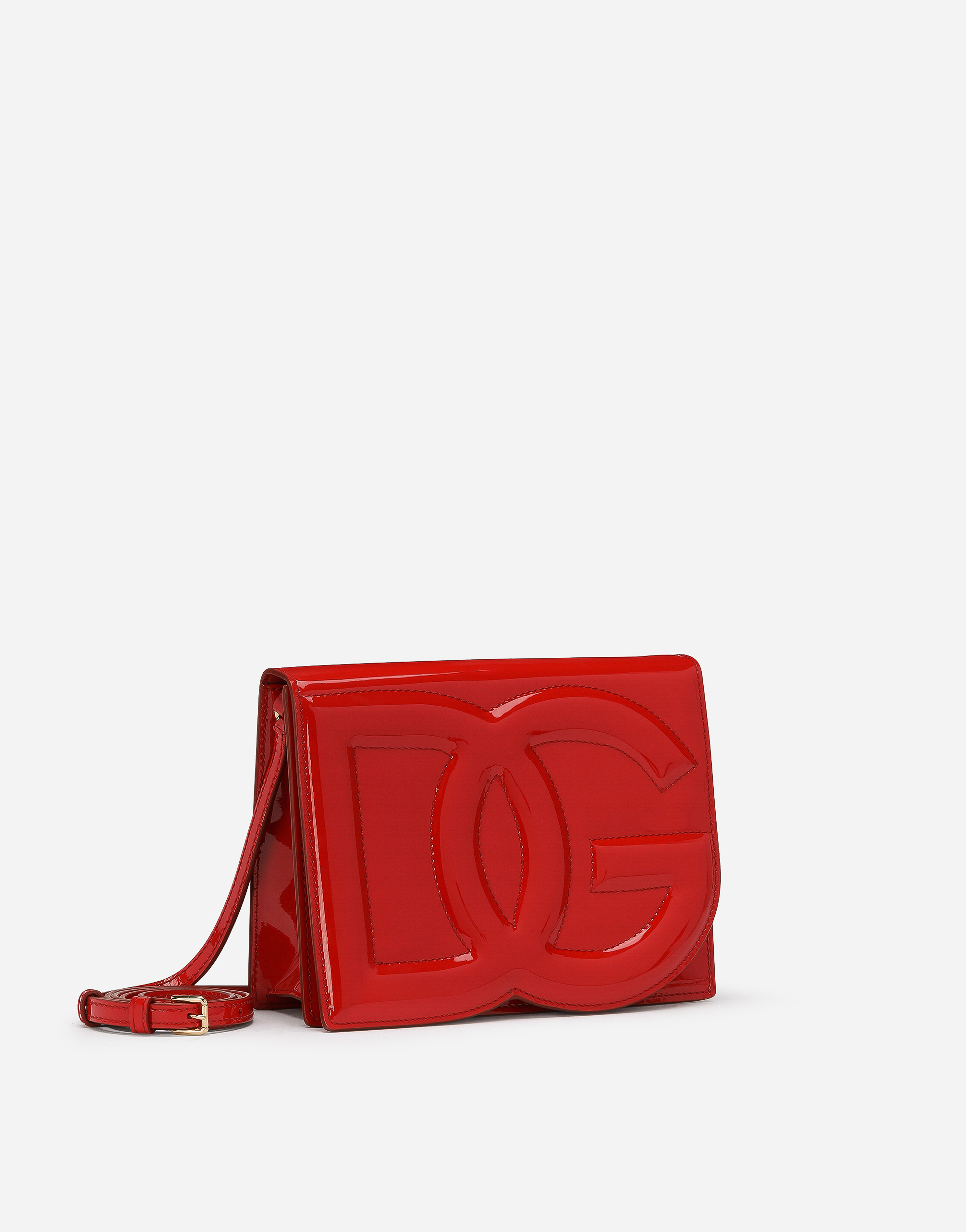 Shop Dolce & Gabbana Patent Leather Crossbody Bag With Logo In Red