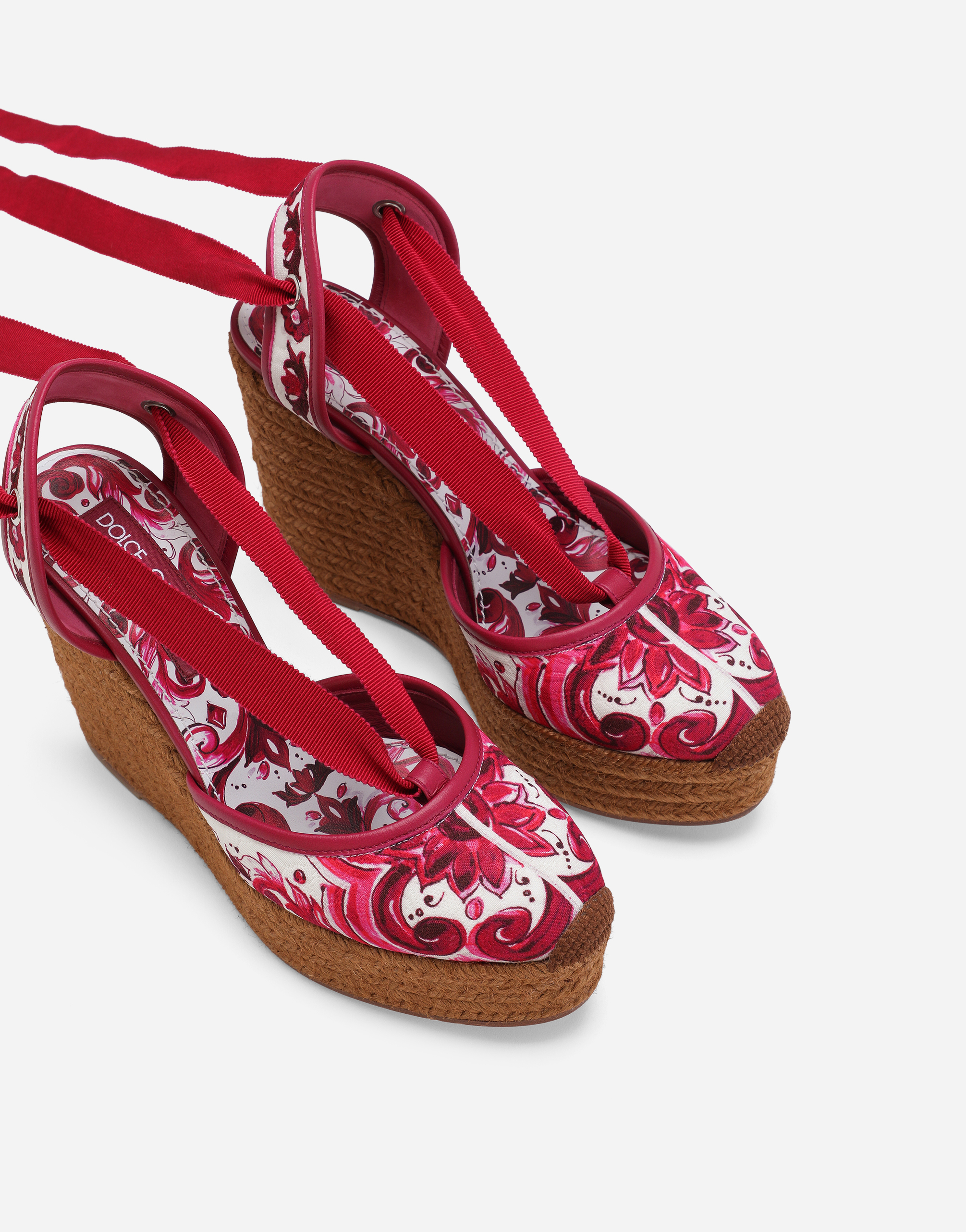 Shop Dolce & Gabbana Printed Brocade Fabric Wedge Sandals In Multicolor