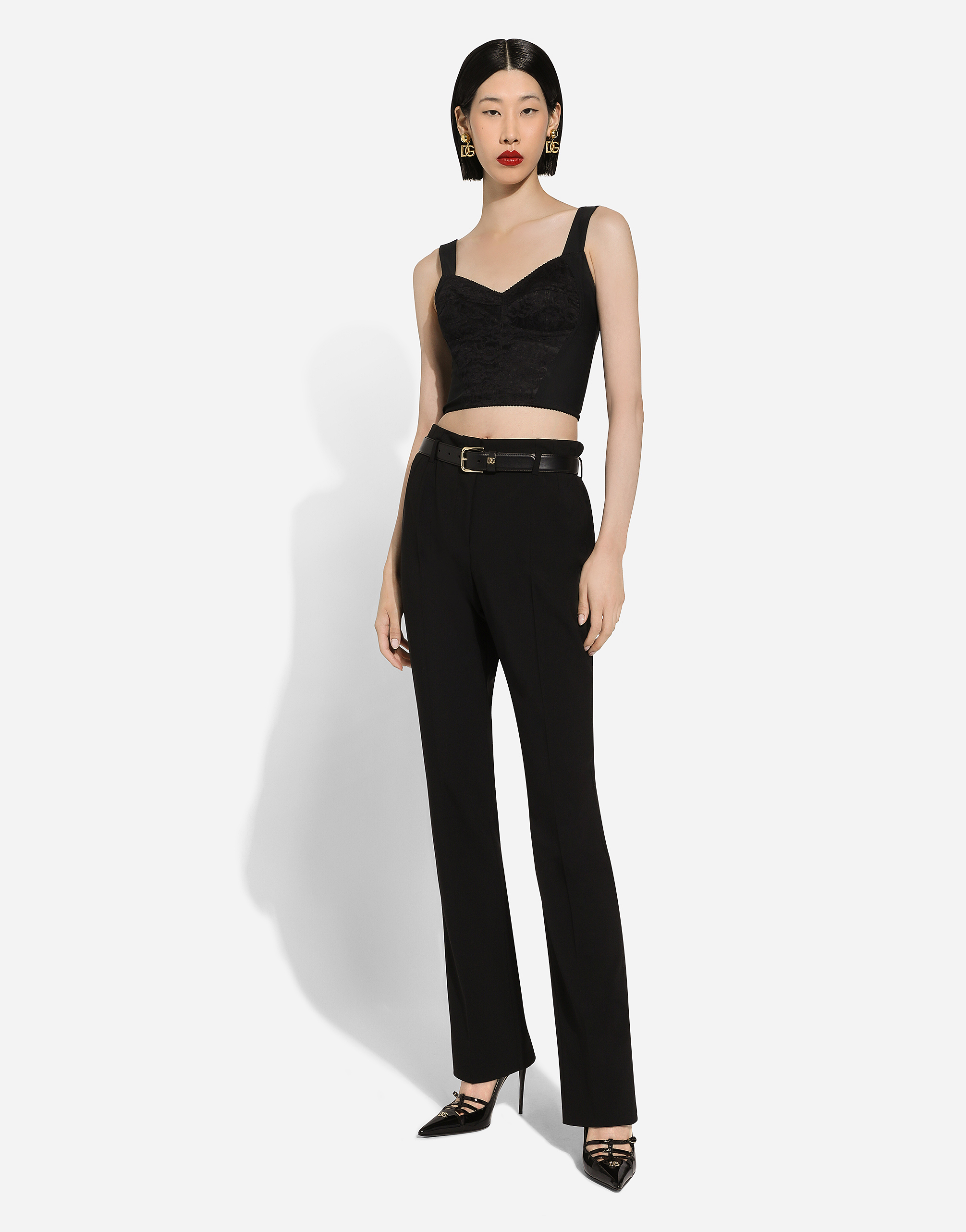 Dolce & Gabbana Stretch Cady Straight Pants In Black
