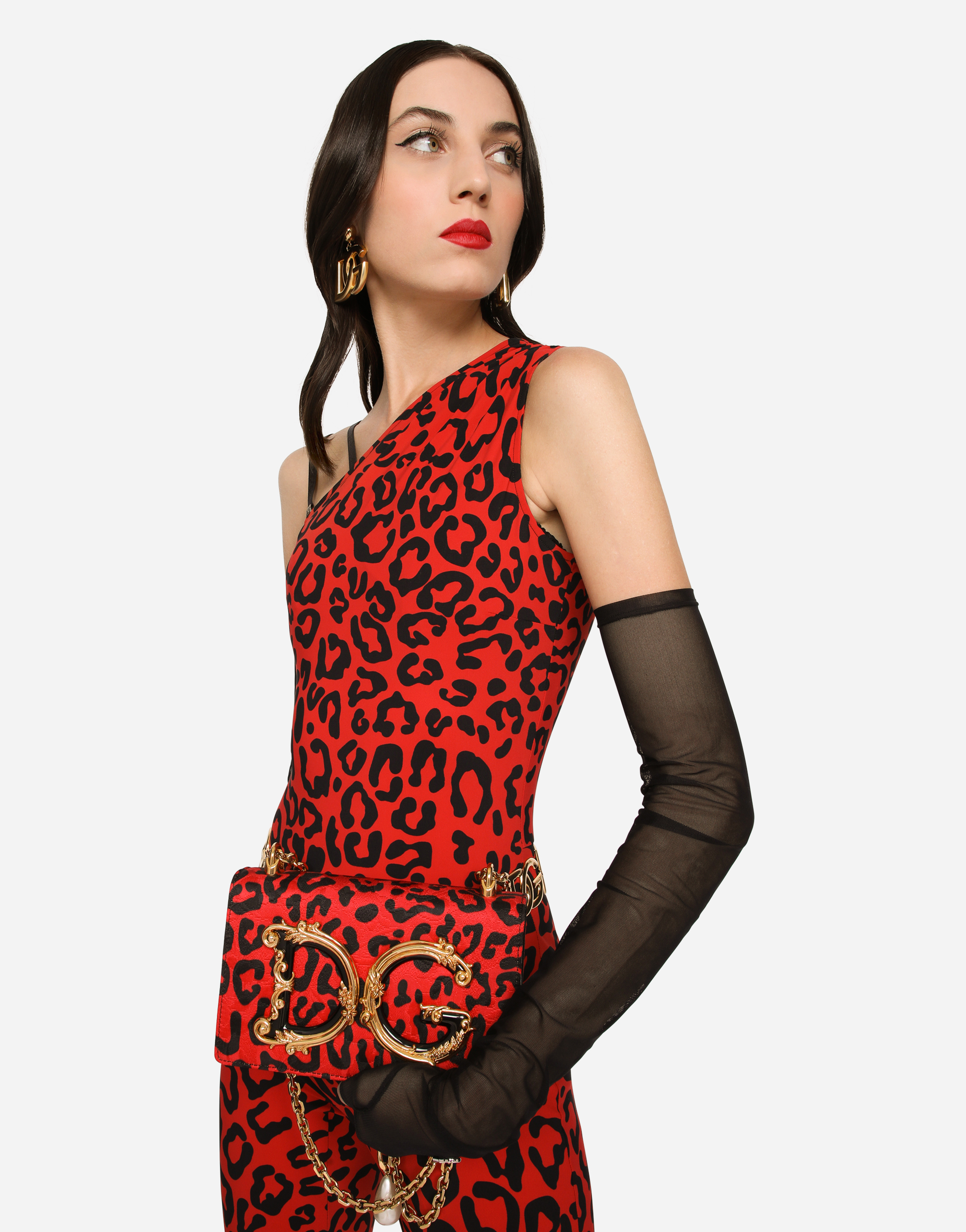 DOLCE & GABBANA LEOPARD-PRINT BROCADE DG GIRLS BAG